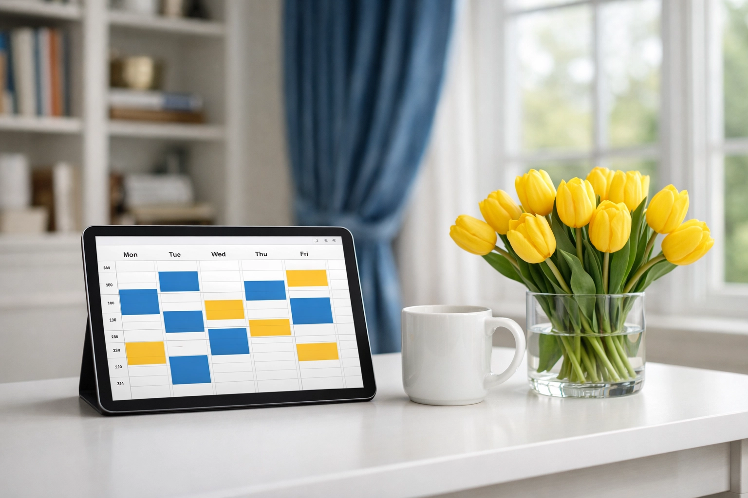 A tablet showing a scheduled residential cleaning Massachusetts plan in a modern Dover home office.