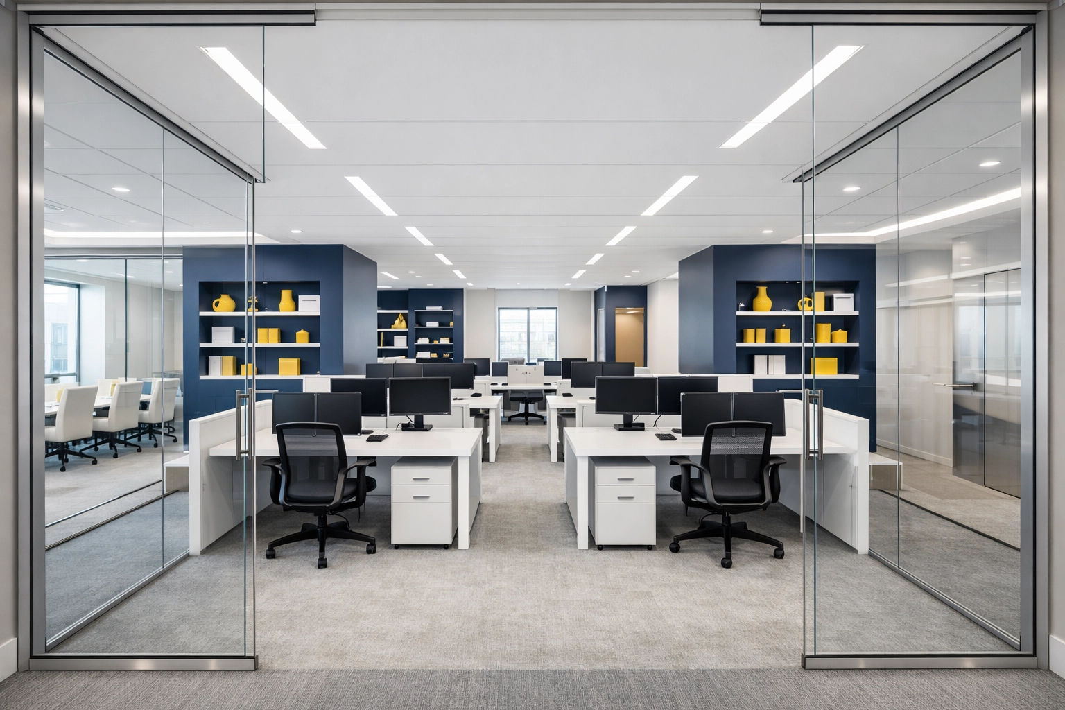 Organized and sanitized modern office workspace in Lowell Massachusetts for peak professional output.