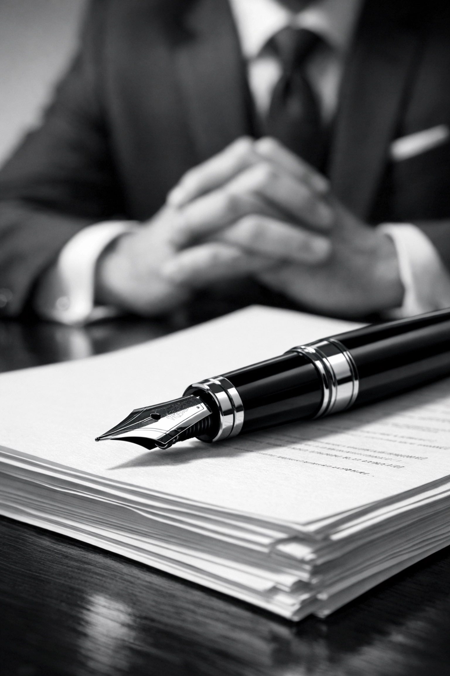 Fountain pen on legal documents and an affidavit of service from a professional process server in South Carolina.