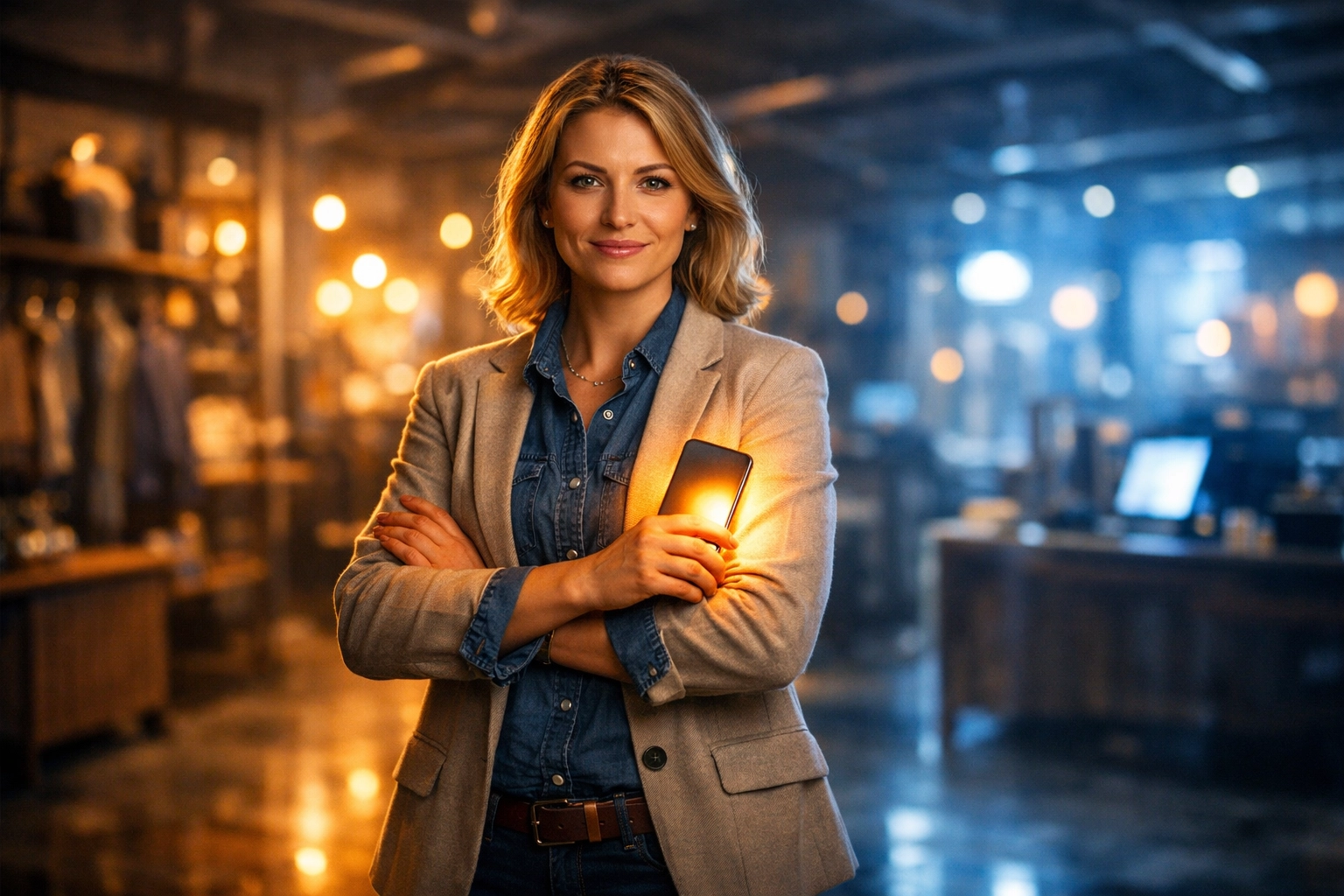 Confident business owner embracing financial freedom through self-custody merchant solutions