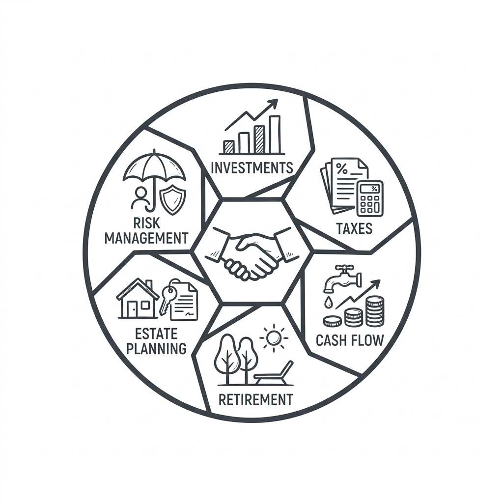 Icon representing the integration of the six core planning elements.