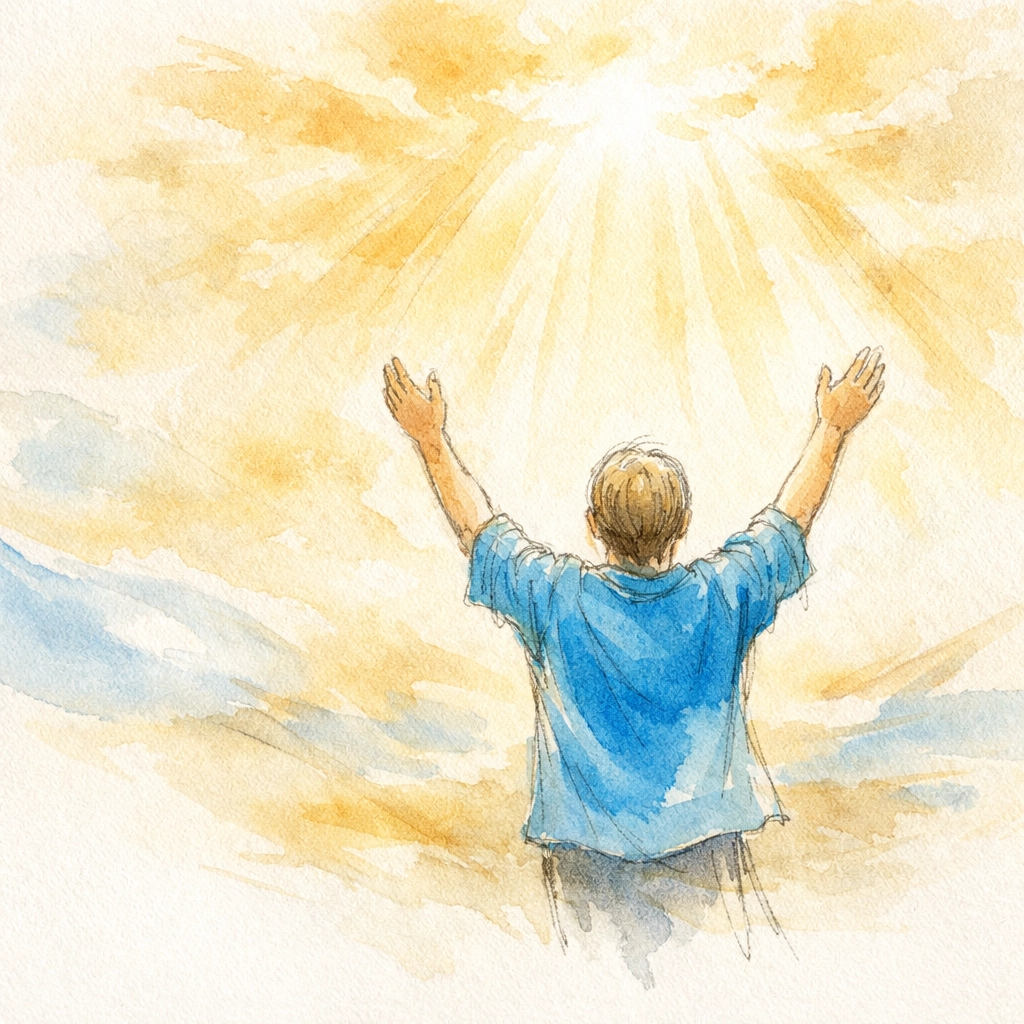 Passionate volunteer in worship with arms raised, illustrating church culture and spiritual energy