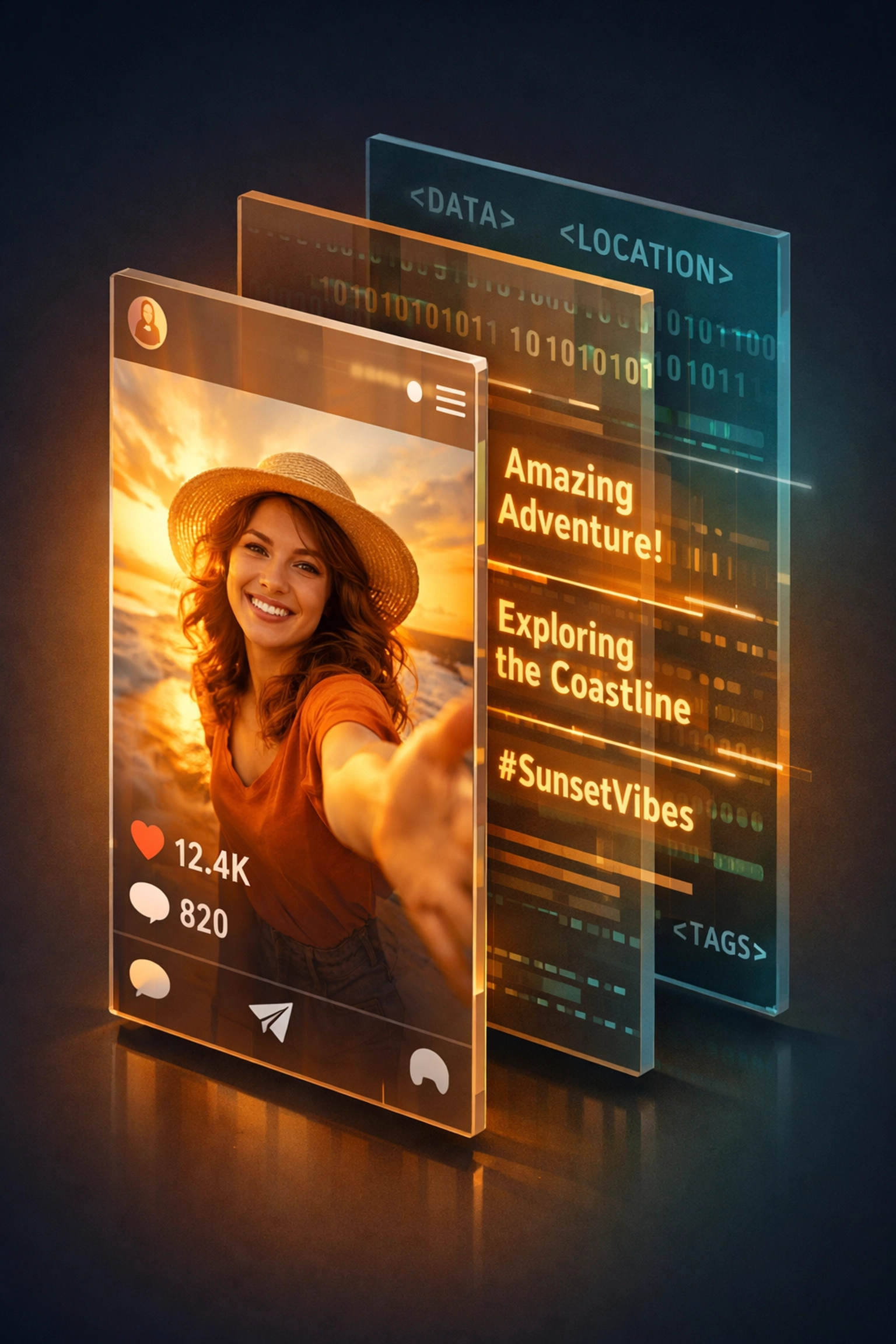 Layers of a short-form video showing metadata and captions used for search engine indexing.