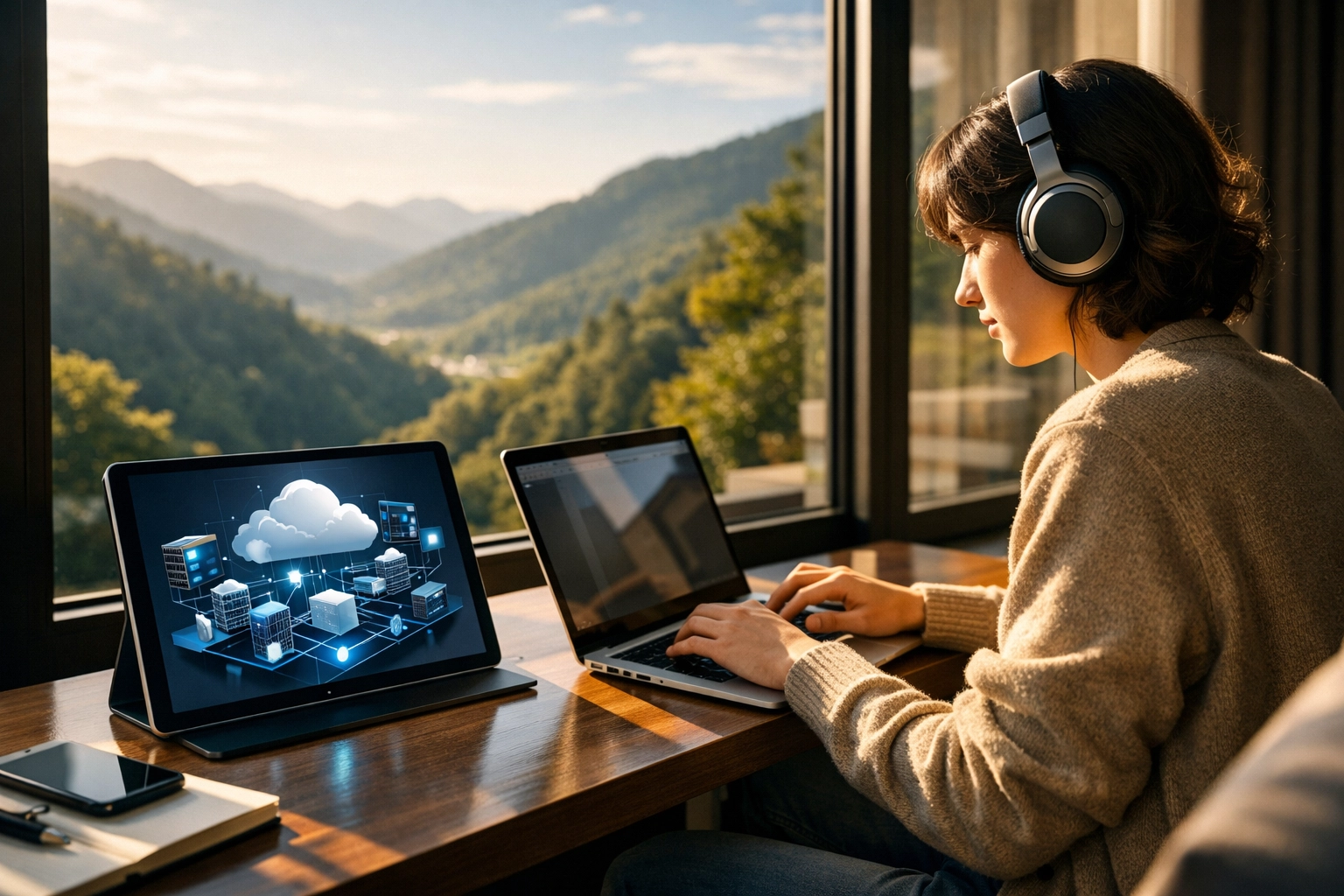 Remote student studying cloud architecture from home, illustrating borderless talent acquisition.