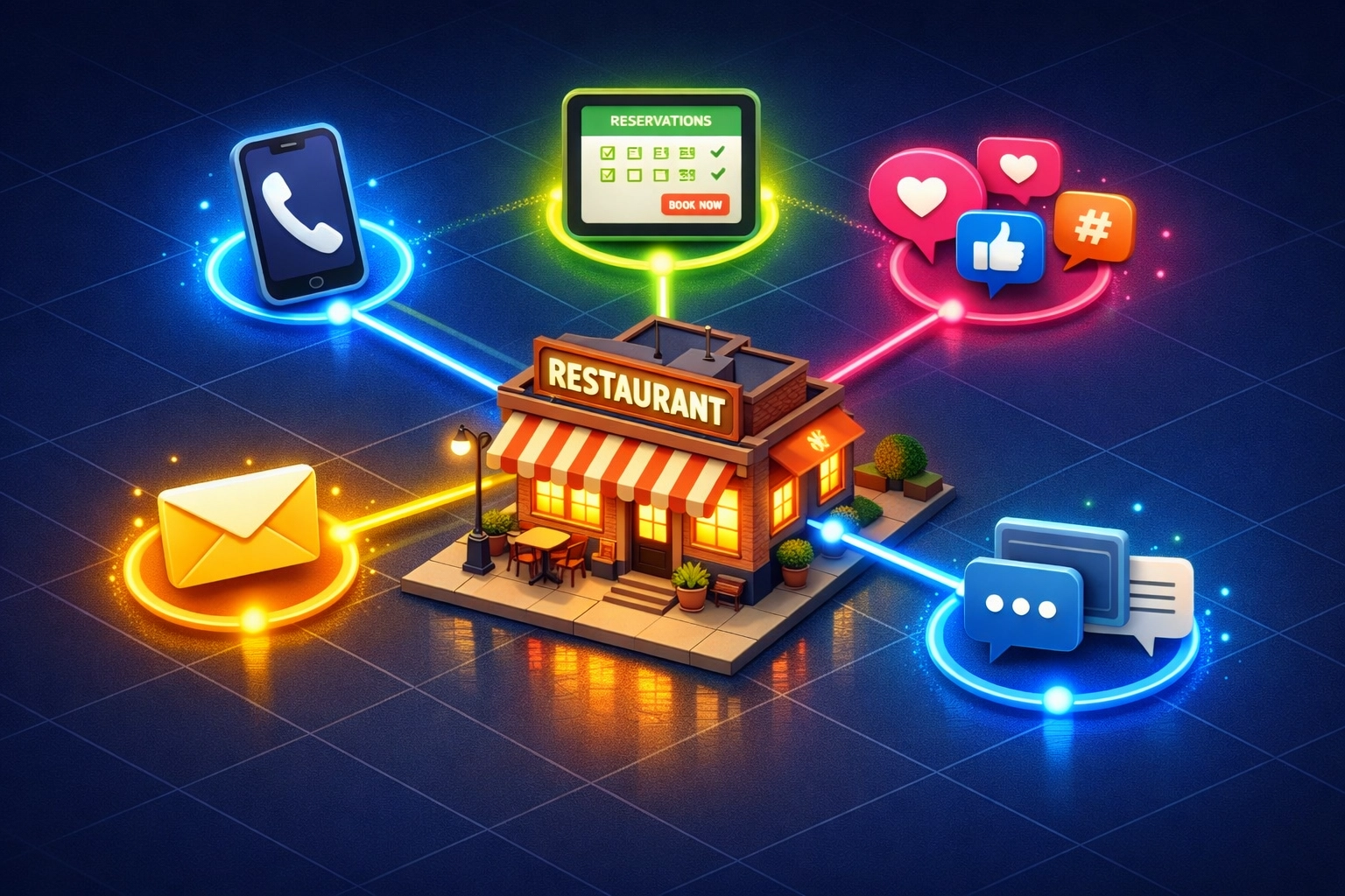 Restaurant technology integration showing multiple digital customer touchpoints and connections