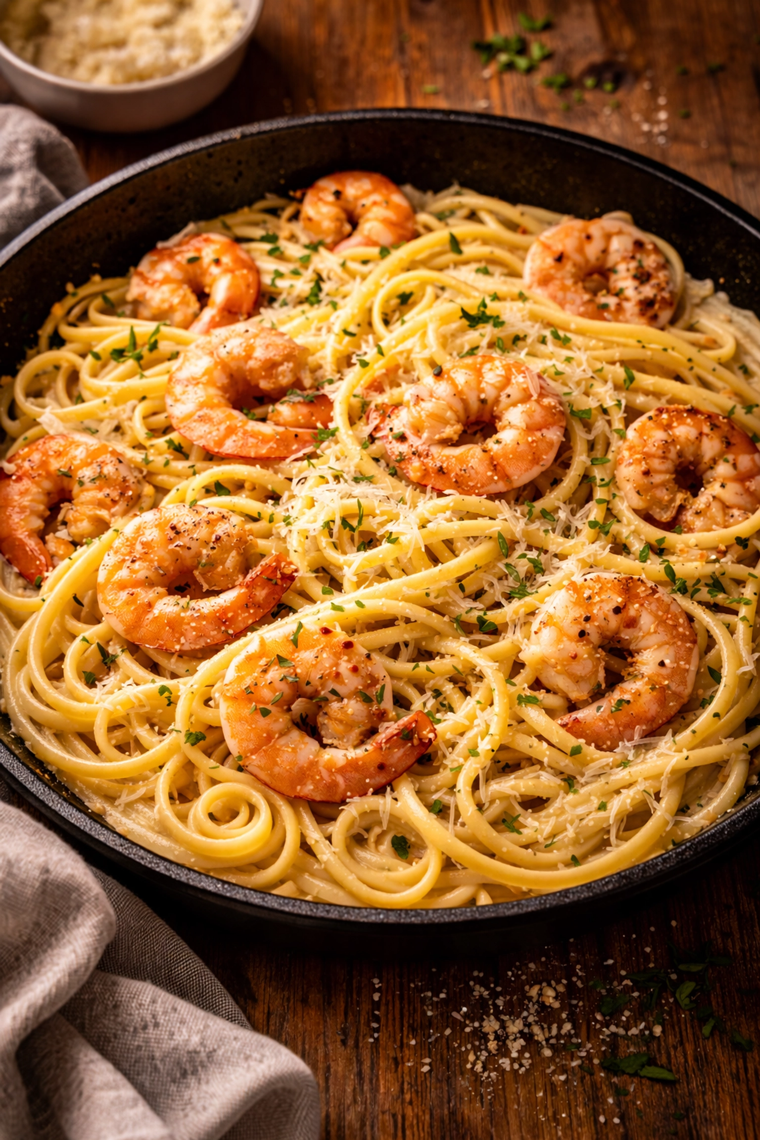 Finished garlic butter shrimp pasta