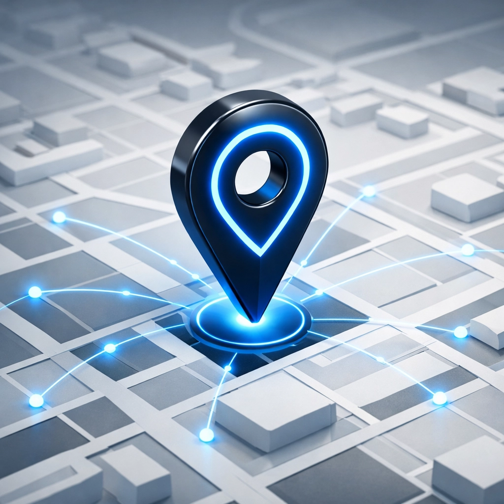 Location pin on city map illustrating local SEO for commercial cleaning service areas