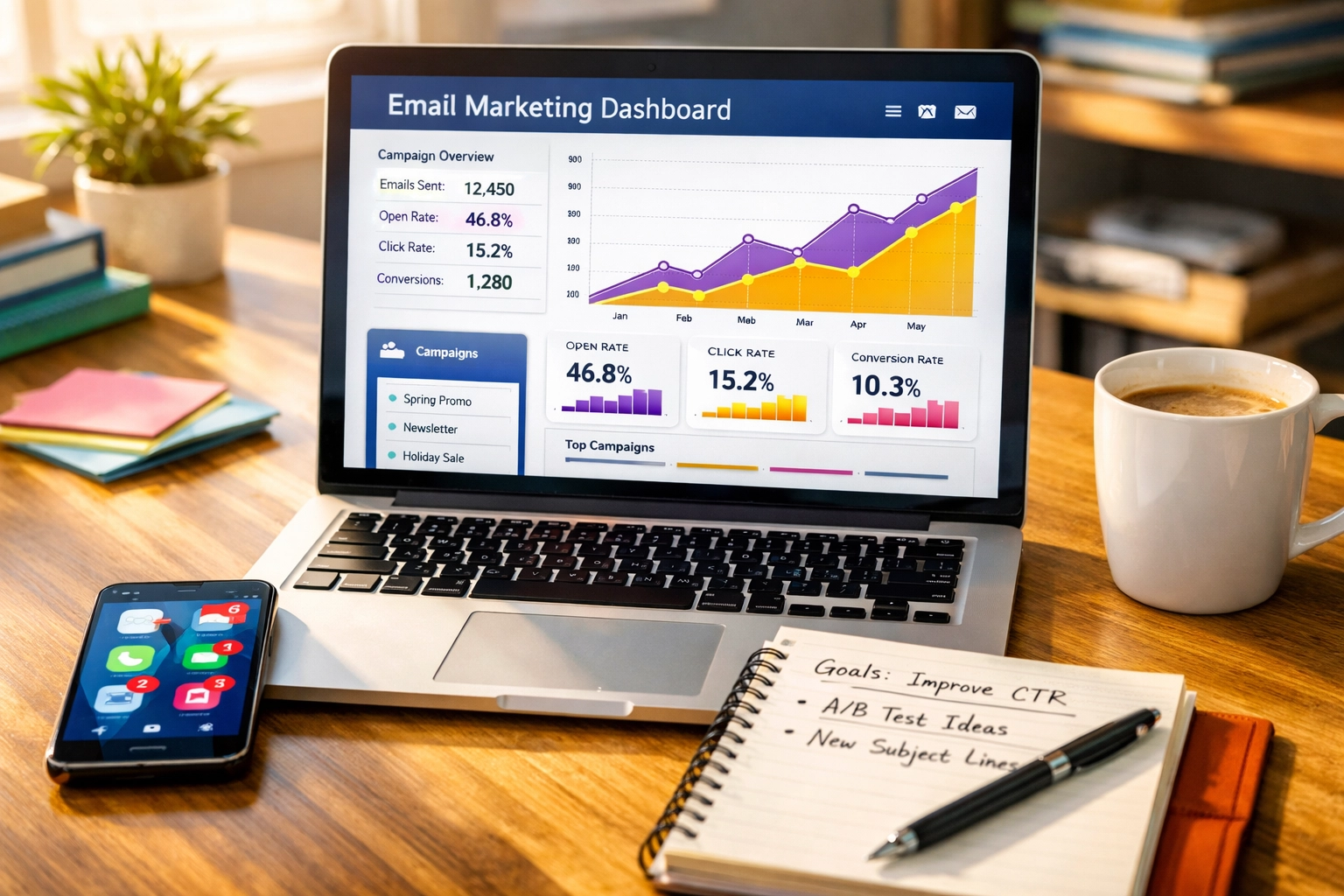 Email marketing dashboard showing campaign analytics and lead generation metrics