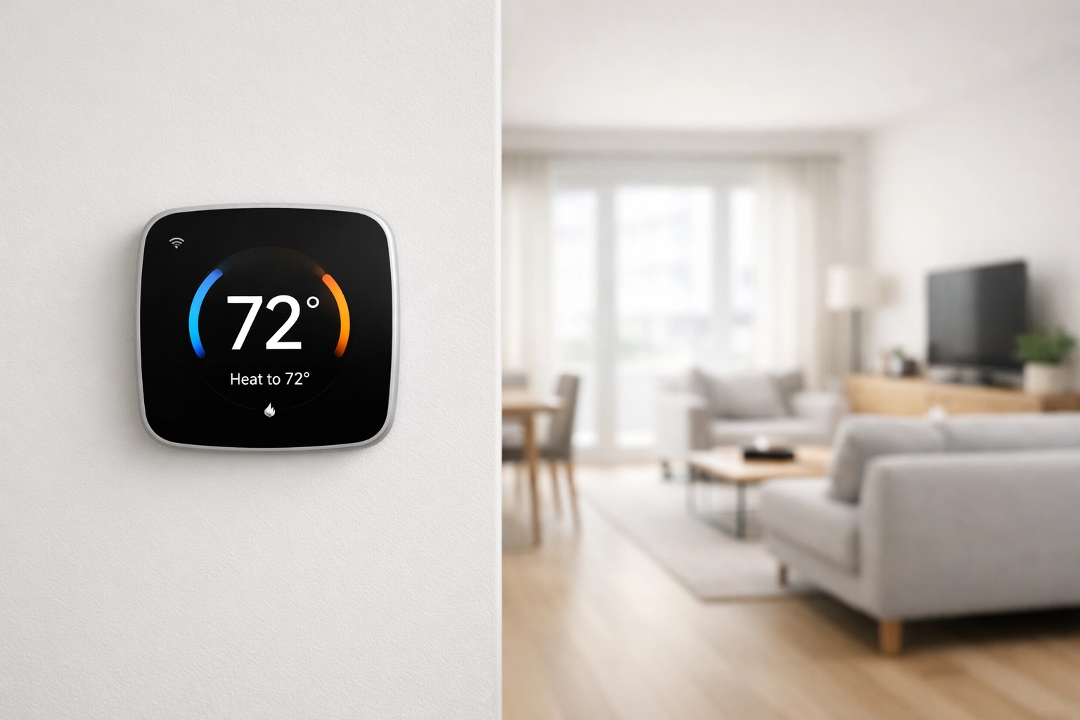 Modern apartment interior with thermostat highlighting HVAC system inspection for rental property