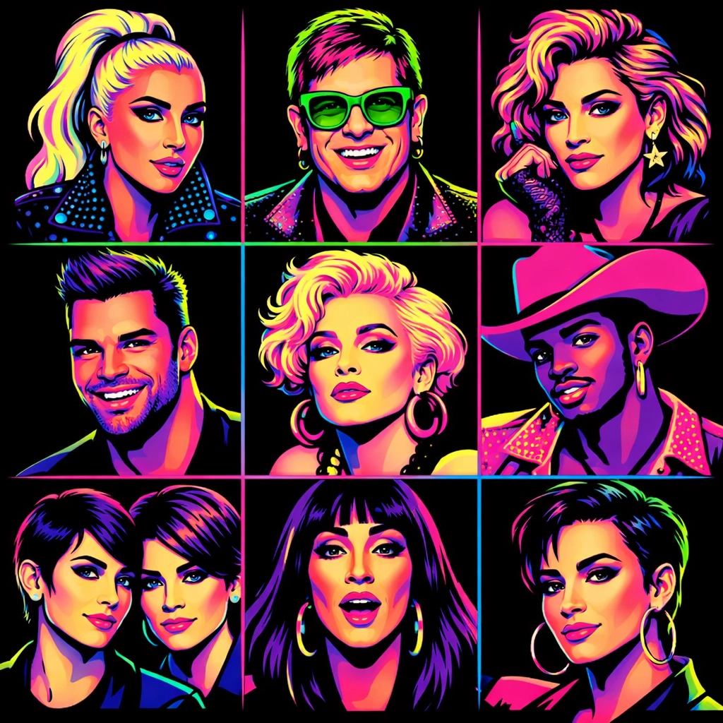 Pop star icons as LGBTQ+ allies supporting gay rights and queer community