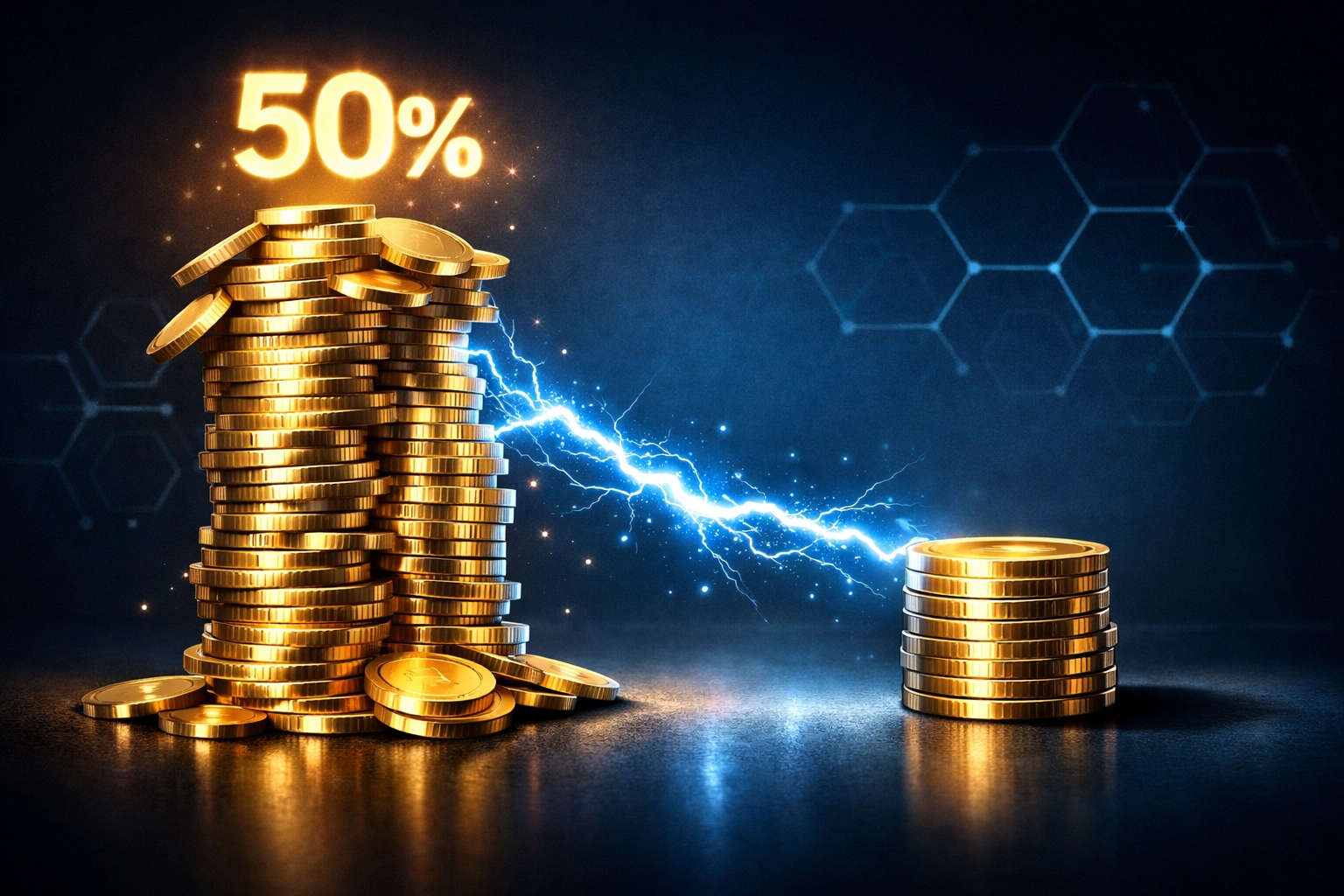 Comparison showing 50% crypto payment fee savings between traditional and decentralized processors