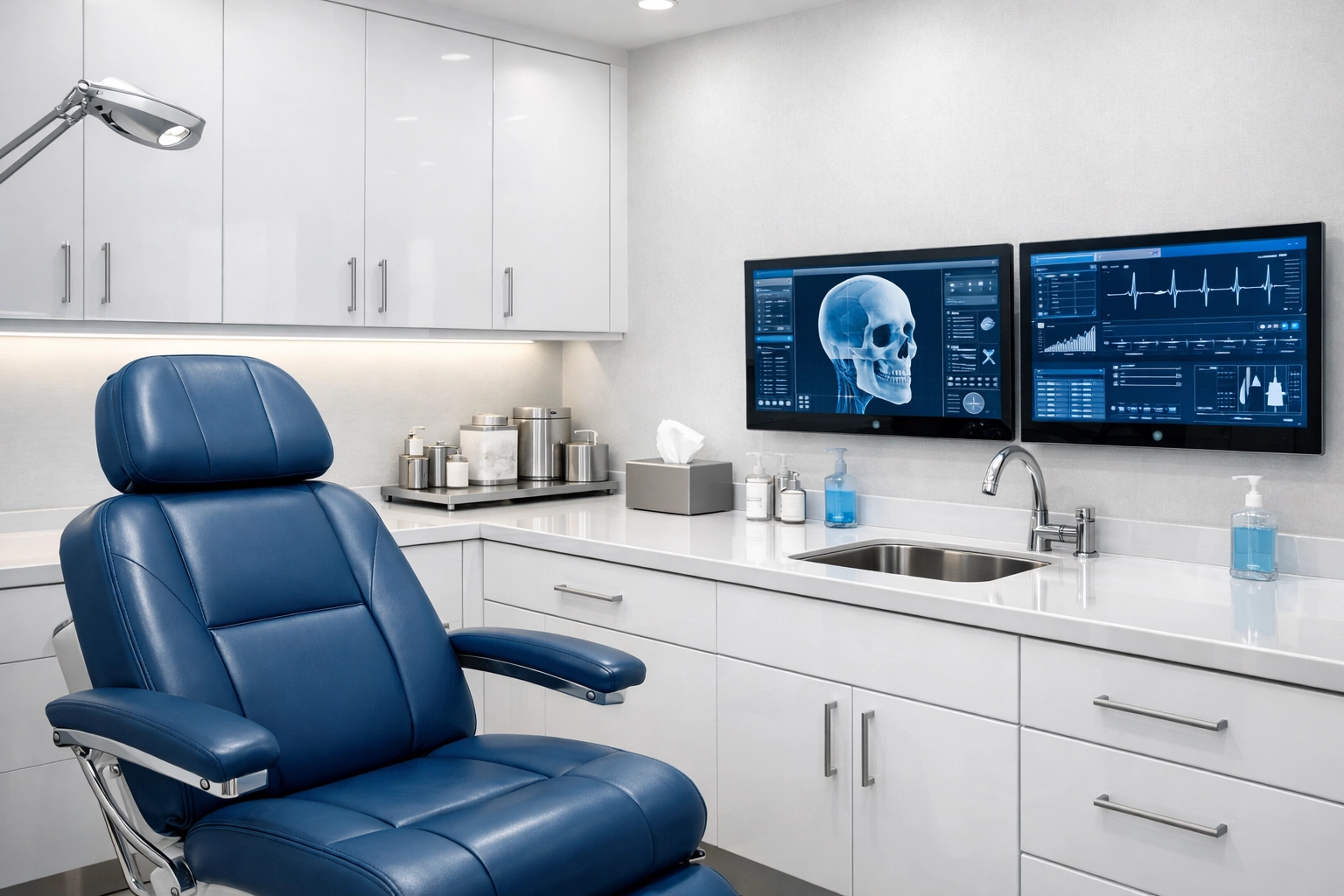 Sanitized medical office in Franklin with sterile exam chair and high-touch surfaces cleaned to clinical standards.