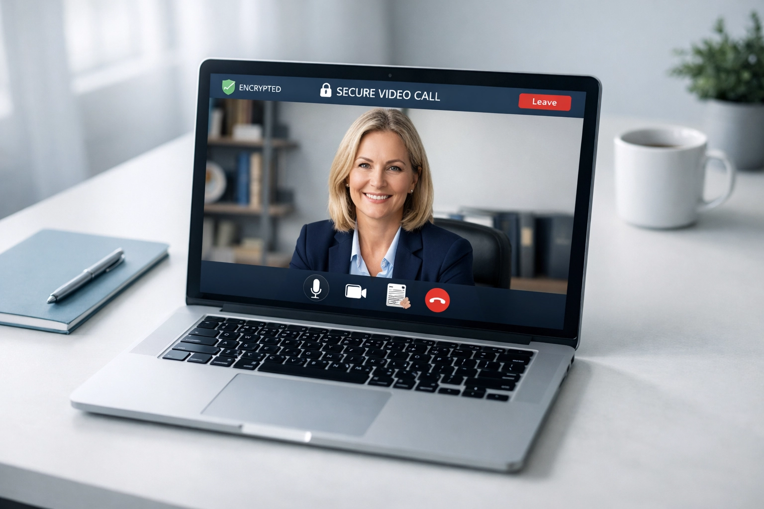 Laptop displaying remote online notarization video call with Alaska notary