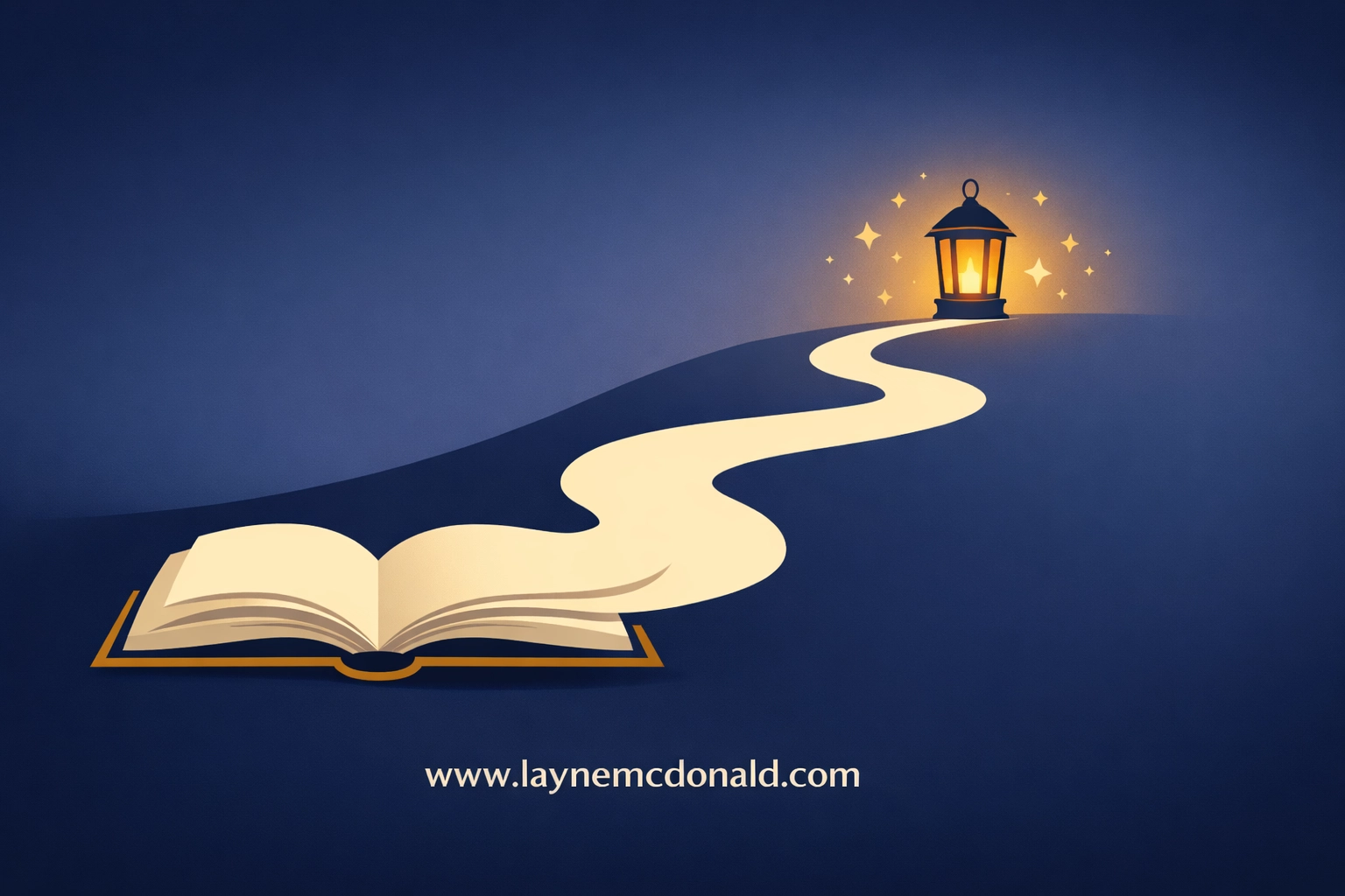 Allegorical Christian fiction journey with open book transforming into path leading to glowing lantern