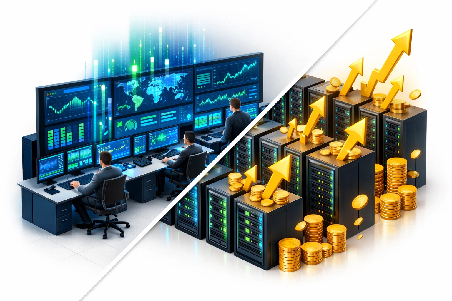 ServiceNow ITOM operations center showing real-time monitoring and ROI growth metrics