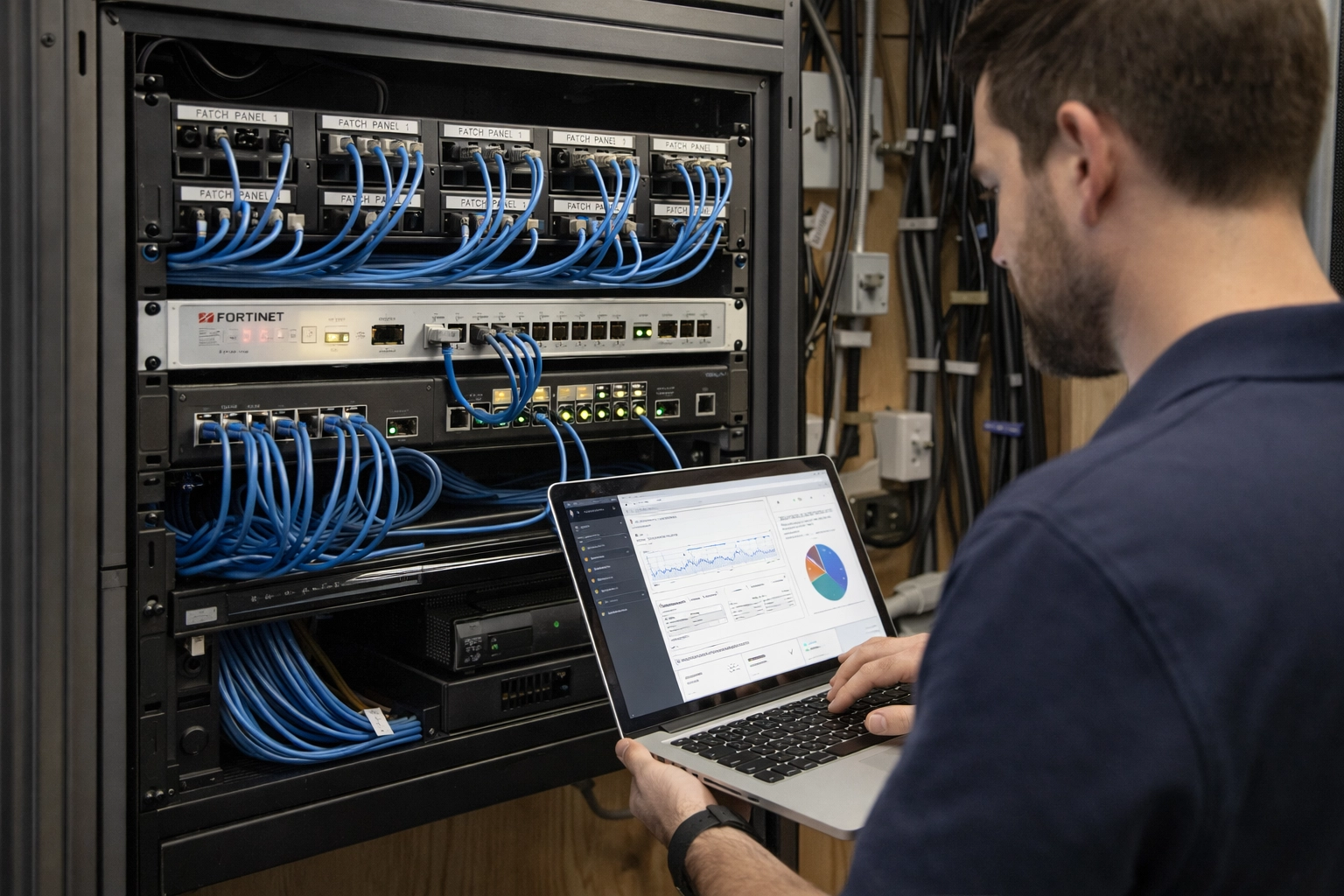 Secure server rack illustrating enterprise cybersecurity solutions and Zero Trust network protocols.
