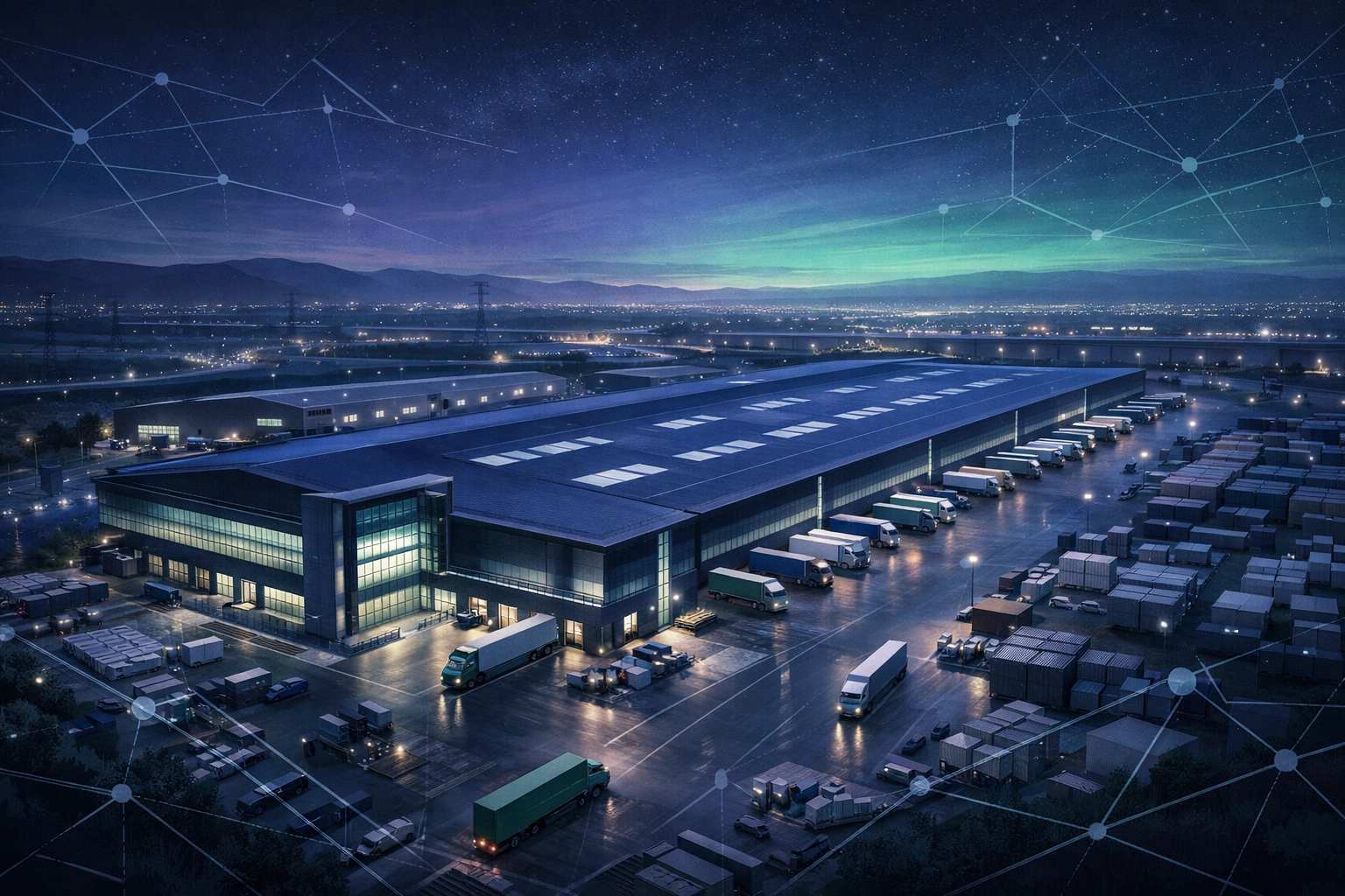 Modern logistics hub in the North West representing industry growth and high demand for HGV driver jobs.