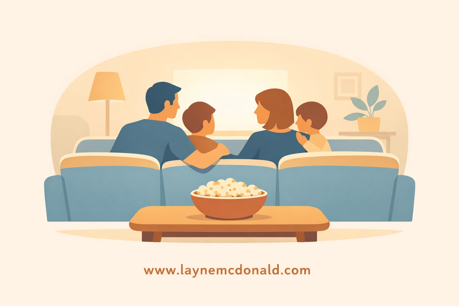 Christian family watching Minecraft movie together on couch with popcorn
