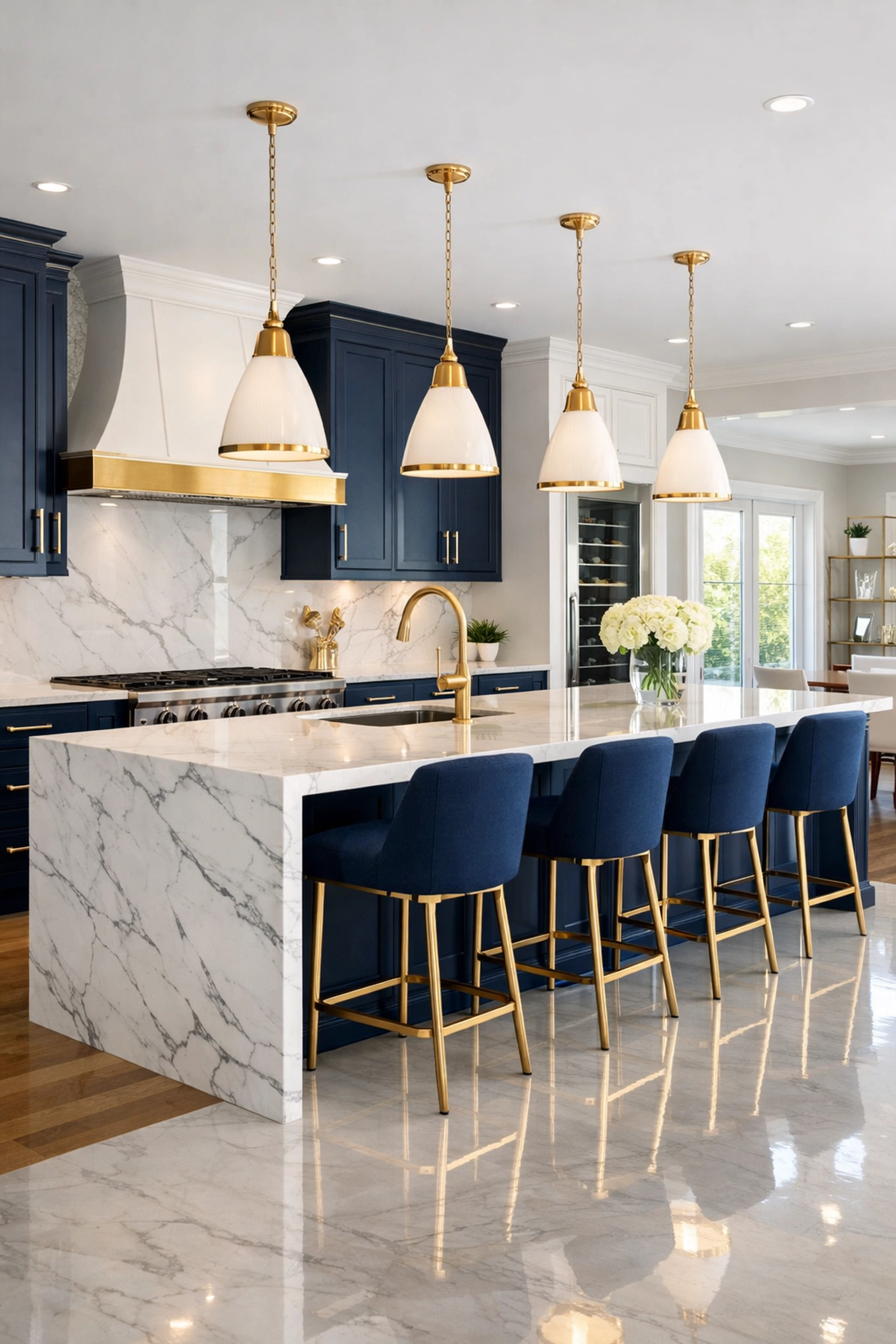 Luxury MetroWest kitchen with clean marble countertops after professional post-construction cleaning.