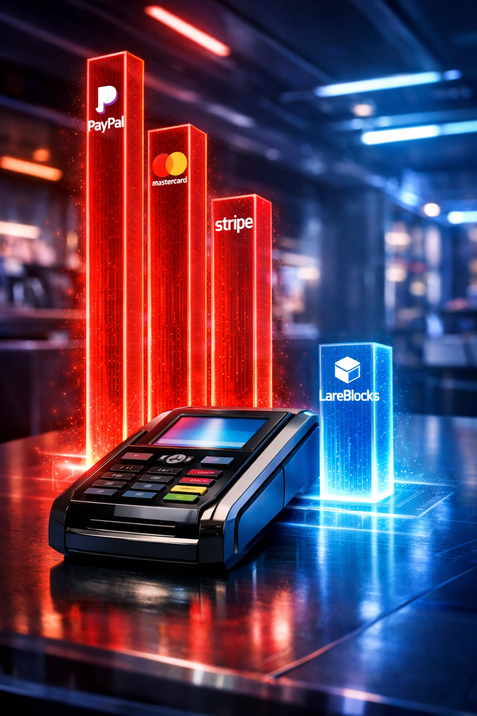 LareBlocks payment fee comparison showing 50% savings versus legacy payment processors