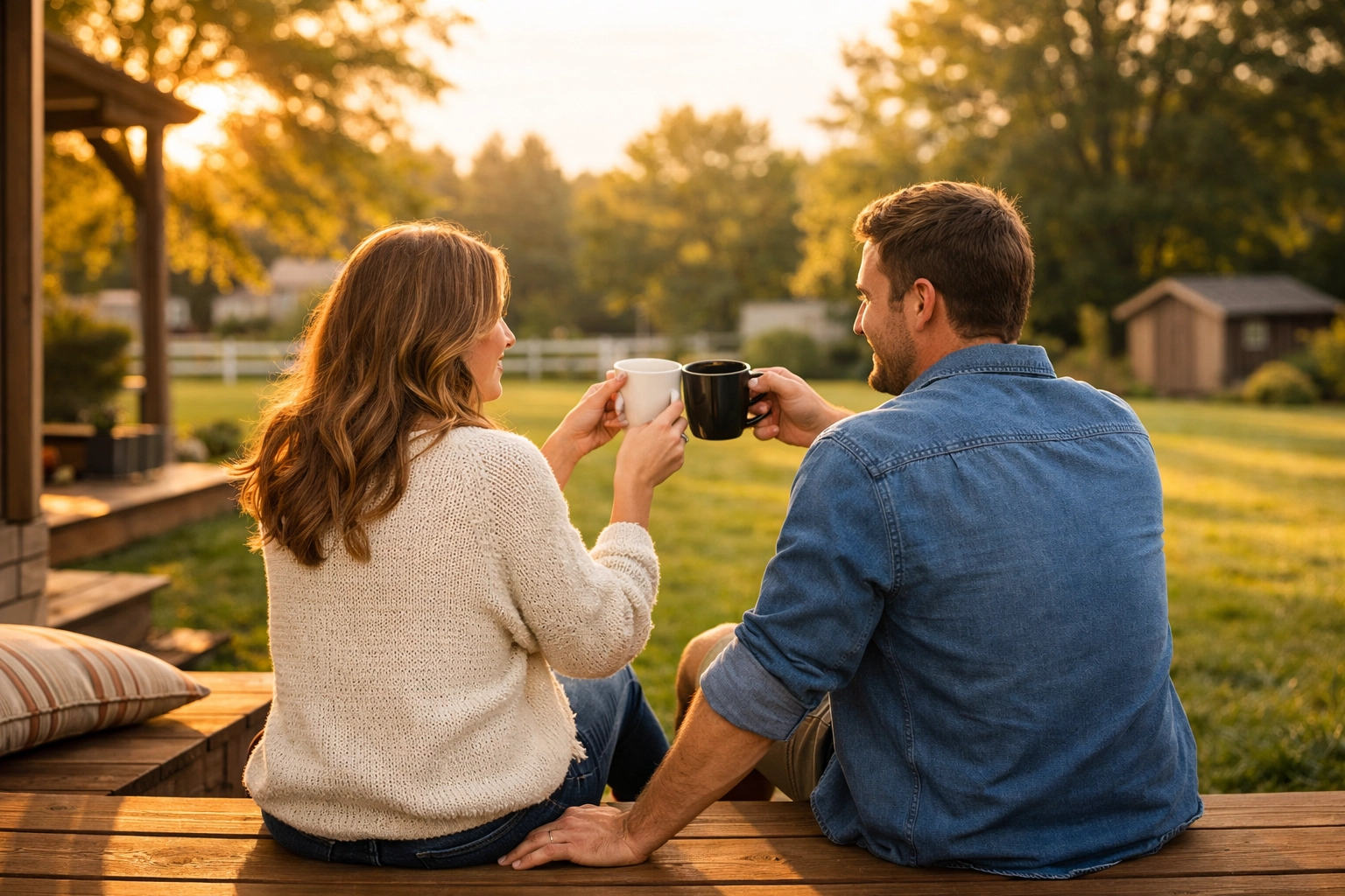 Couple on a deck of one of the Stafford County homes for sale, enjoying the Northern Virginia lifestyle.