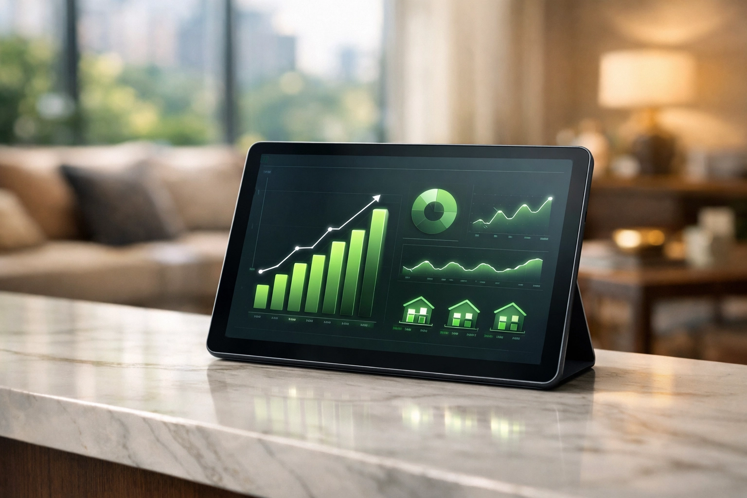 Atlanta property owner portal on a tablet showing transparent rental income data and financial reporting.