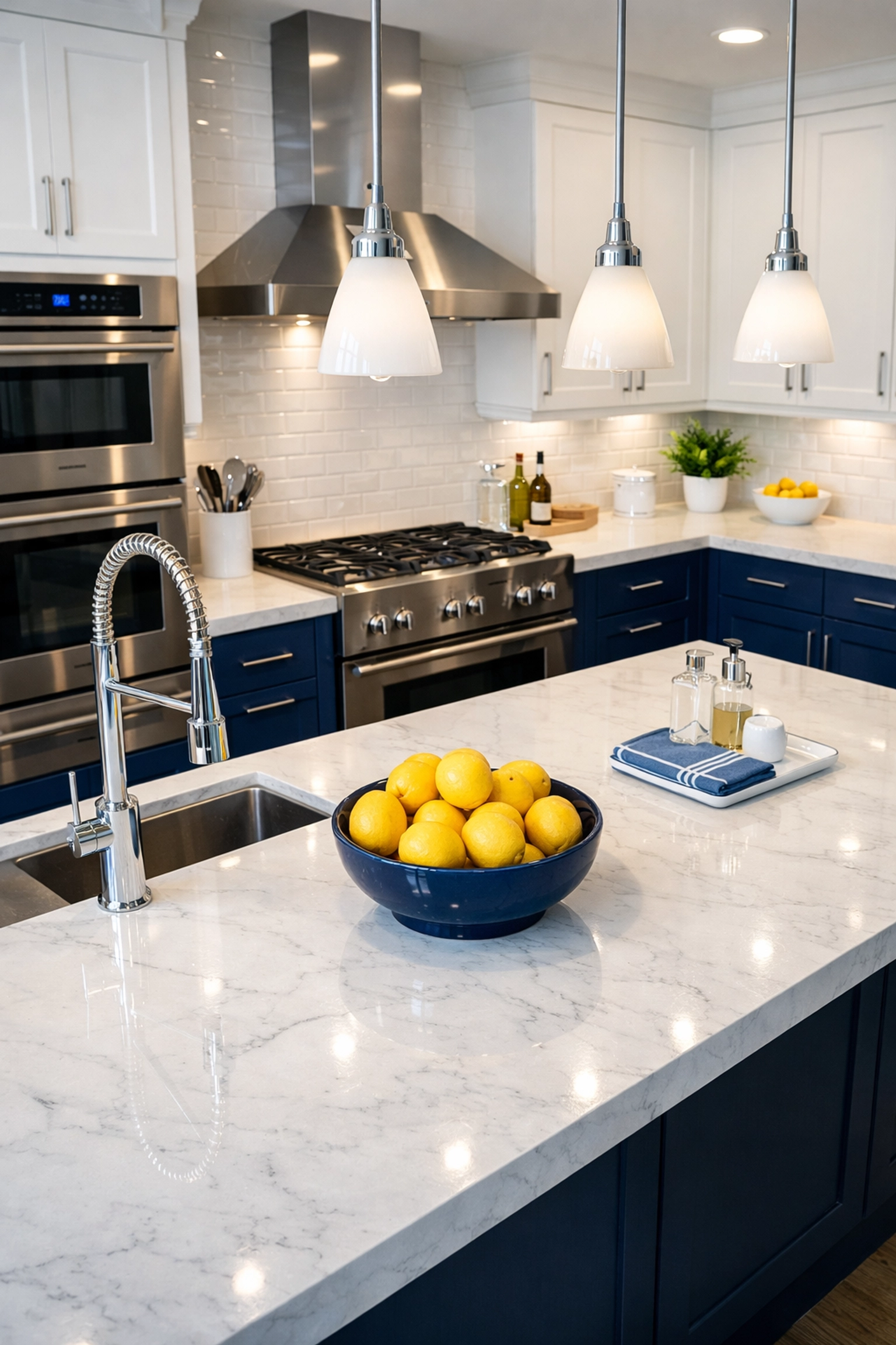 Professionally cleaned luxury kitchen in Hopkinton featuring sparkling marble countertops and deep-cleaned surfaces.
