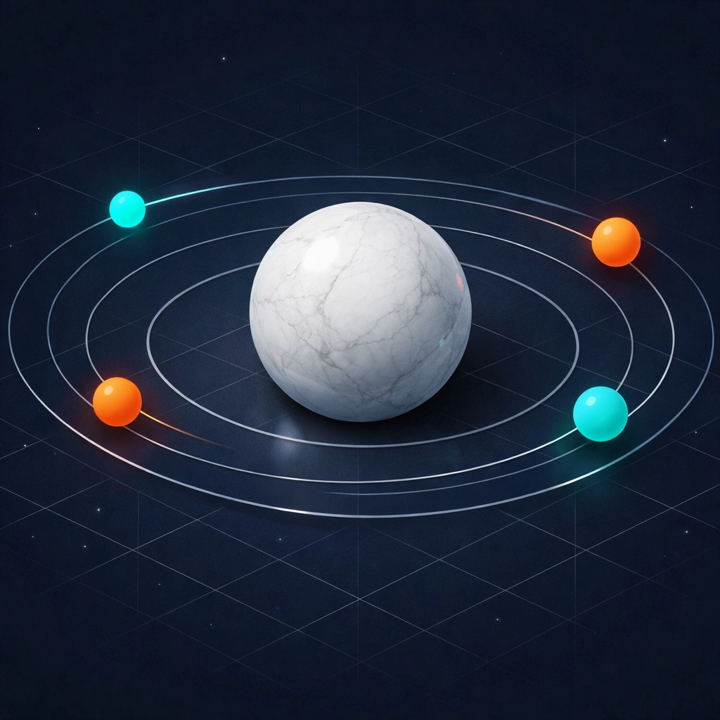 A futuristic planetary model illustrating the core-satellite investment strategy for a diversified 2026 portfolio.
