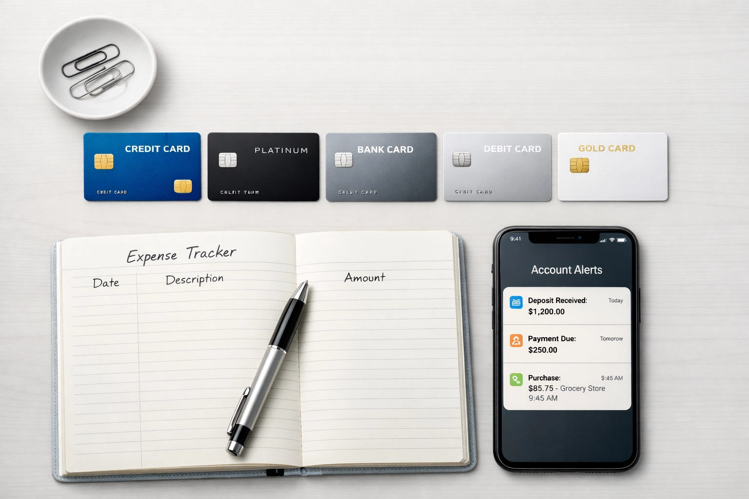 Autonomous Finance Is Here: Set 'Agent Limits' on Your Bank Account 3 Organized bank cards and smartphone showing account monitoring for AI agent limits