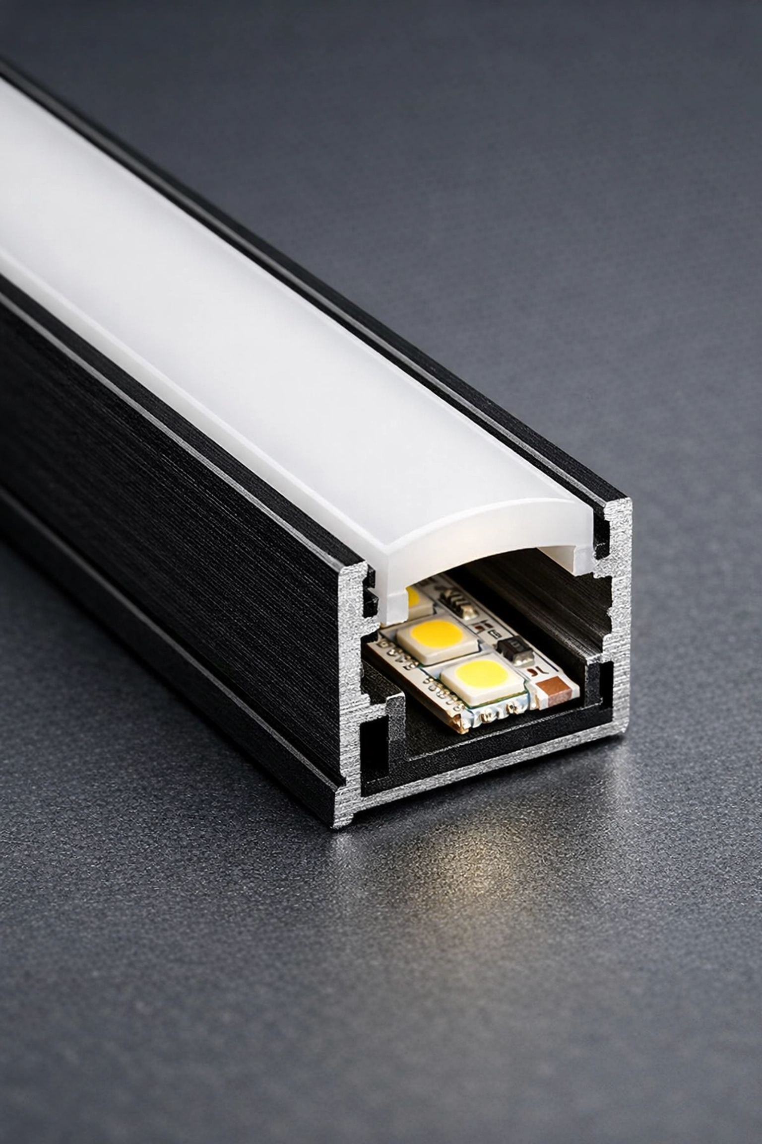 Professional aluminum channel for linear LED lighting with a frosted diffuser for even light.