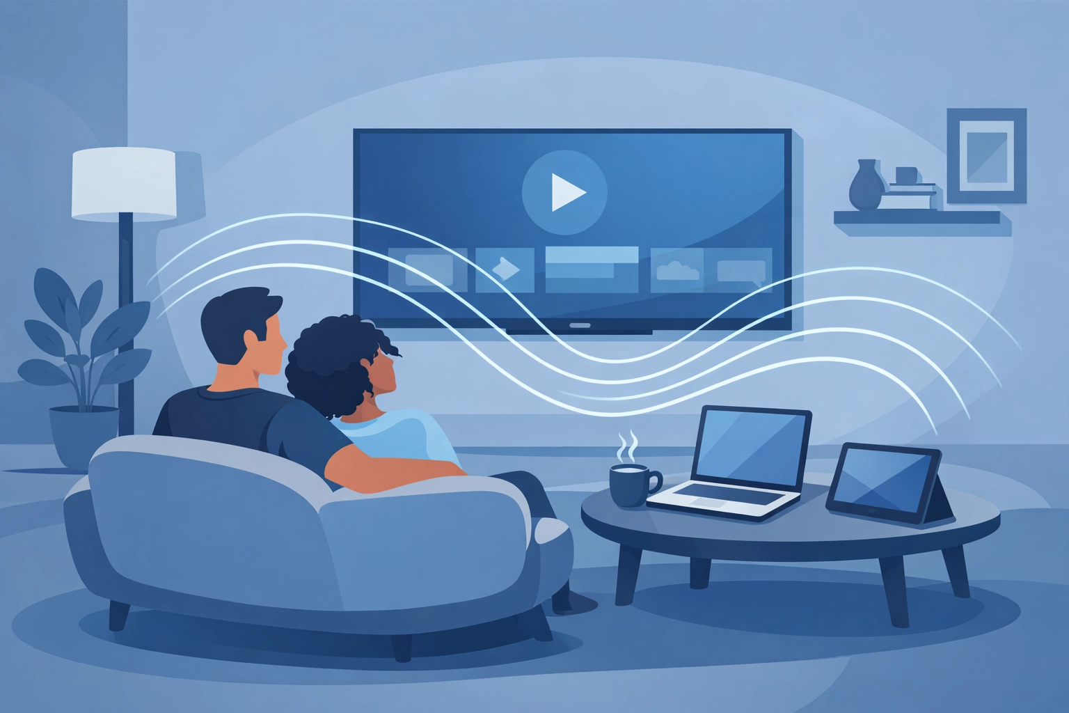 Democratic voters streaming ad-supported content on a smart TV in a digital-first household.