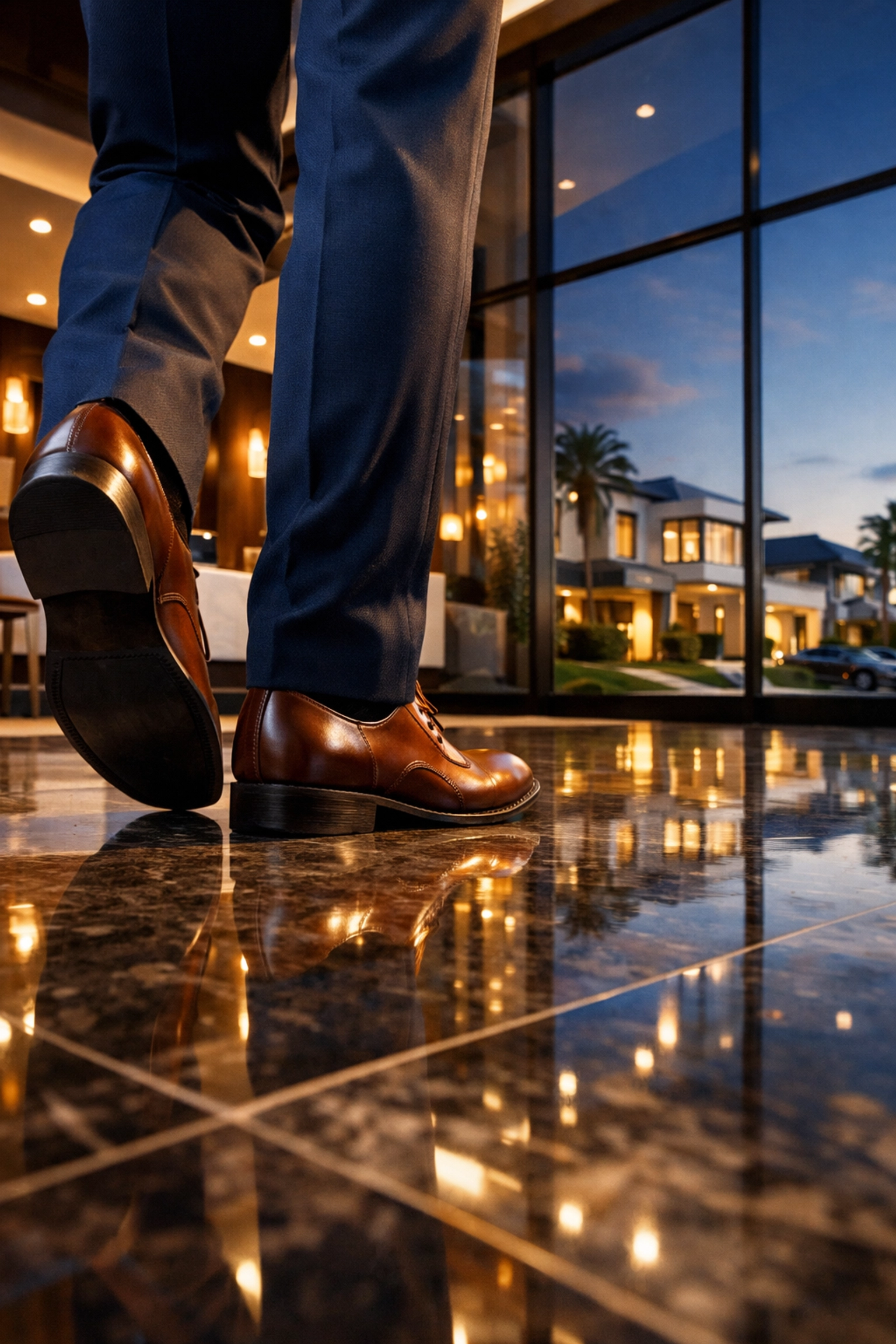 New agent walking into a luxury office after graduating from the best real estate school Florida.