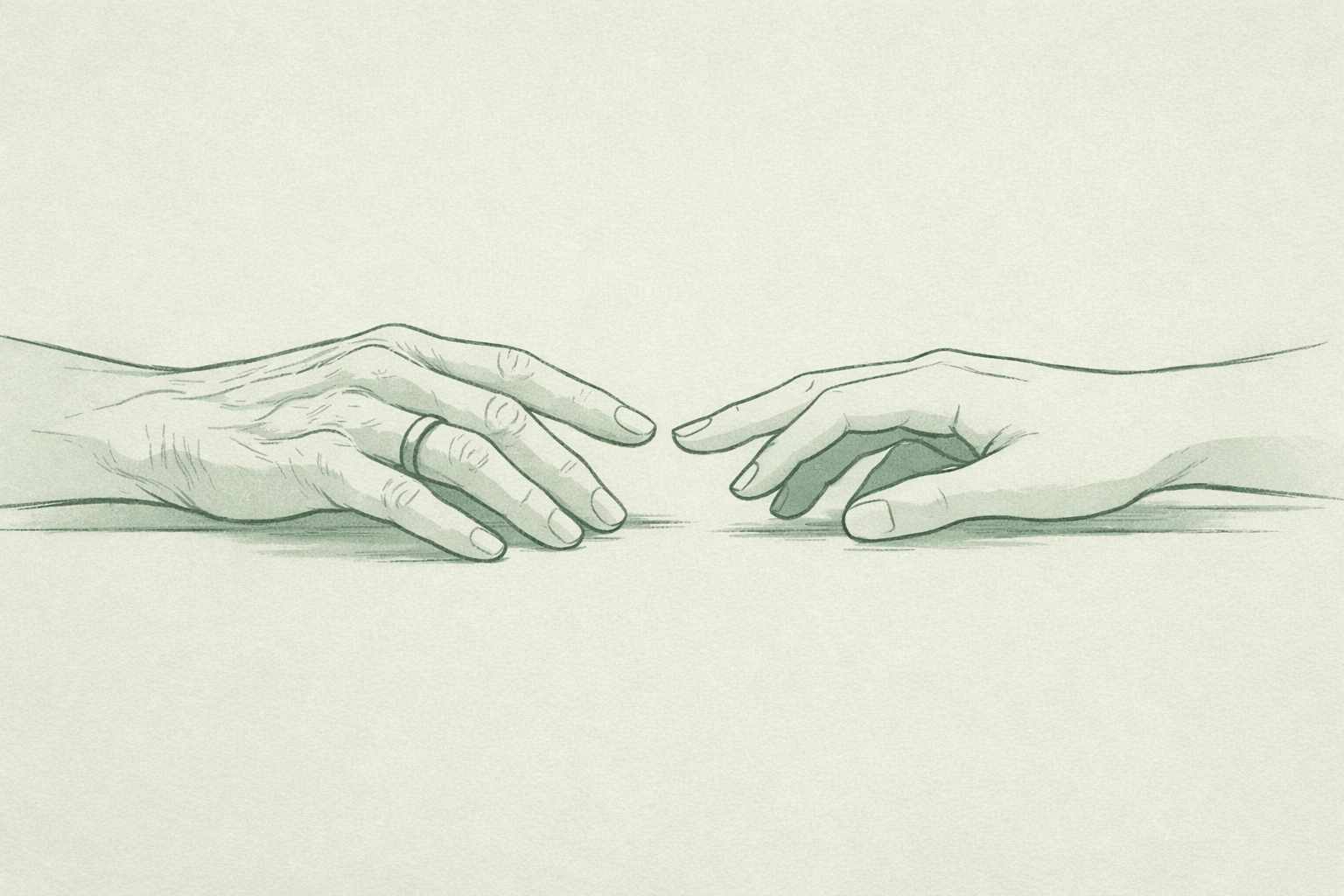 Two men's hands almost touching symbolizing forbidden desire in MM romance with wedding ring visible