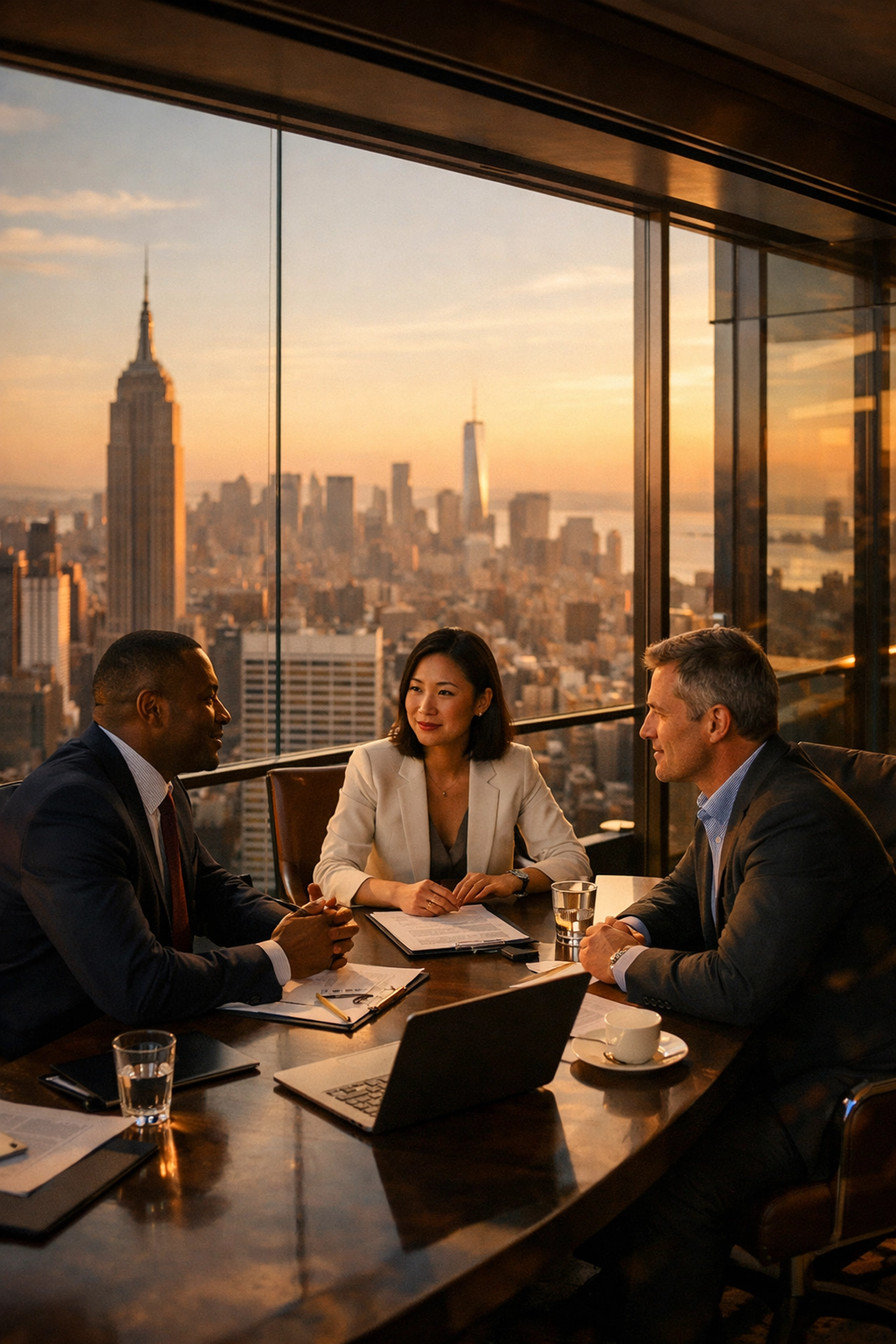 Exclusive family office investment meeting discussing co-investment opportunities and hedge fund access