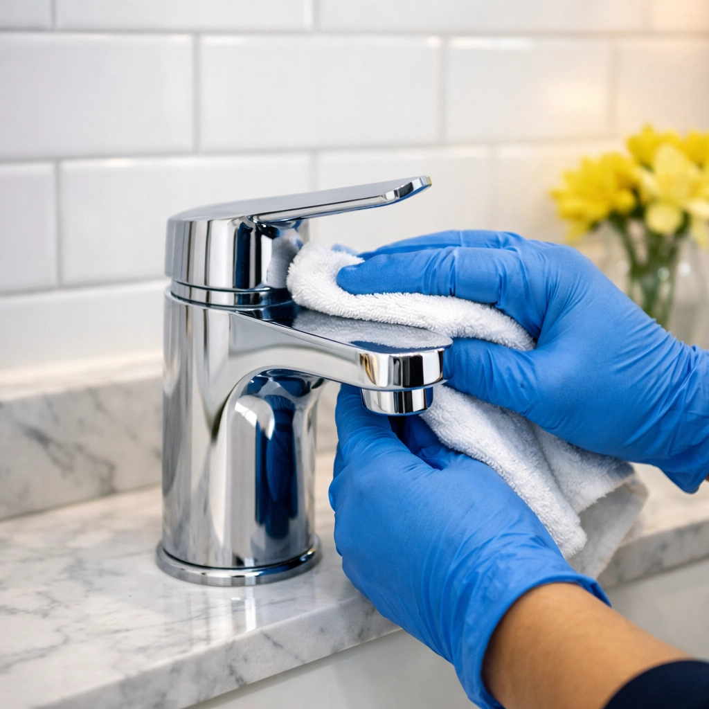 Professional cleaning of bathroom fixtures during a high-quality house cleaning in Westborough service.