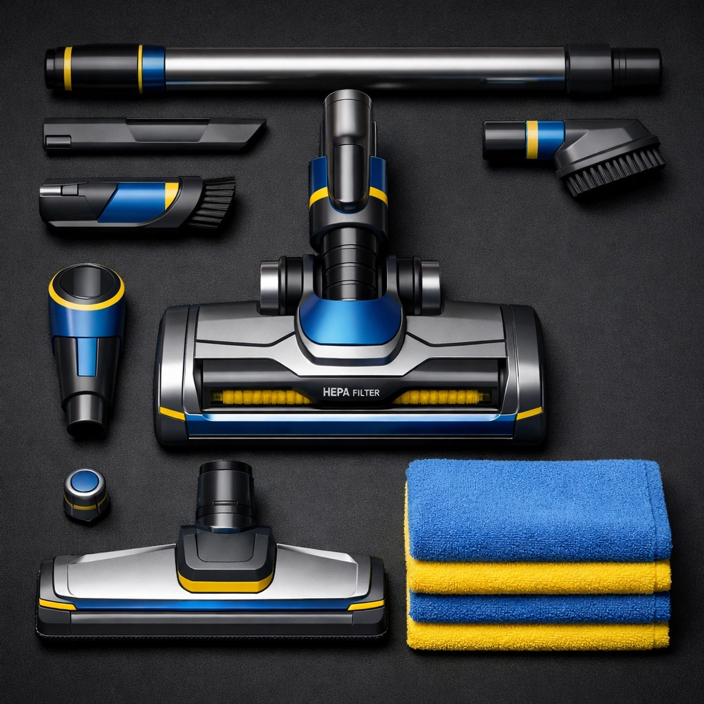 Professional HEPA vacuum and microfiber tools for high-efficiency residential cleaning Massachusetts in luxury homes.