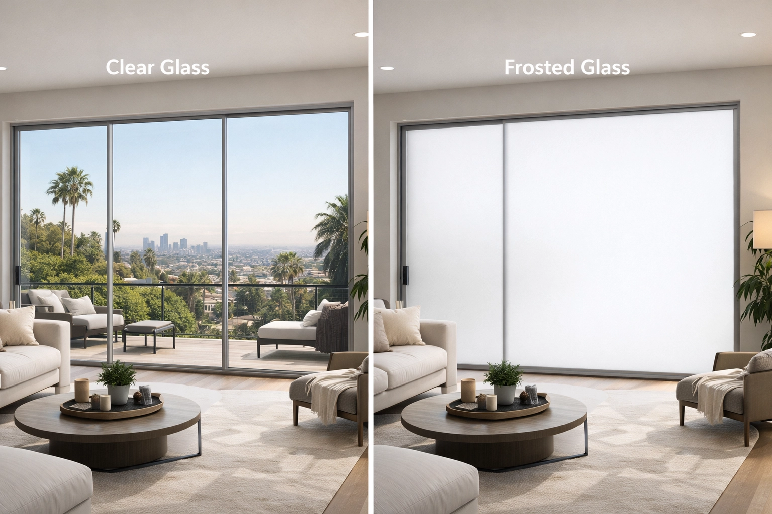 Smart glass installation in Beverly Hills with switchable privacy glass