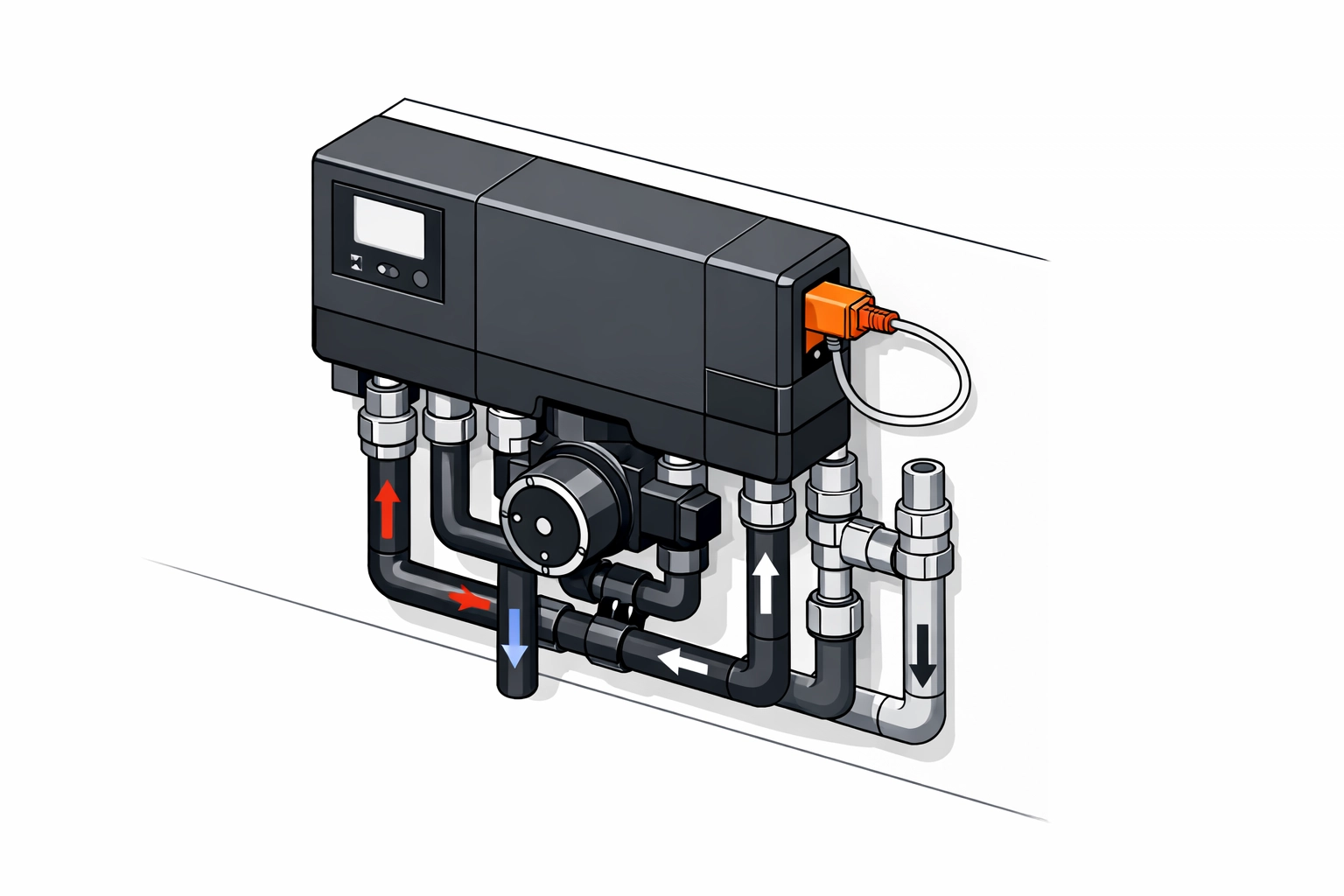 Dezentrale Wohnungsstation für Warmwasserbereitung mit Elektroinstallation