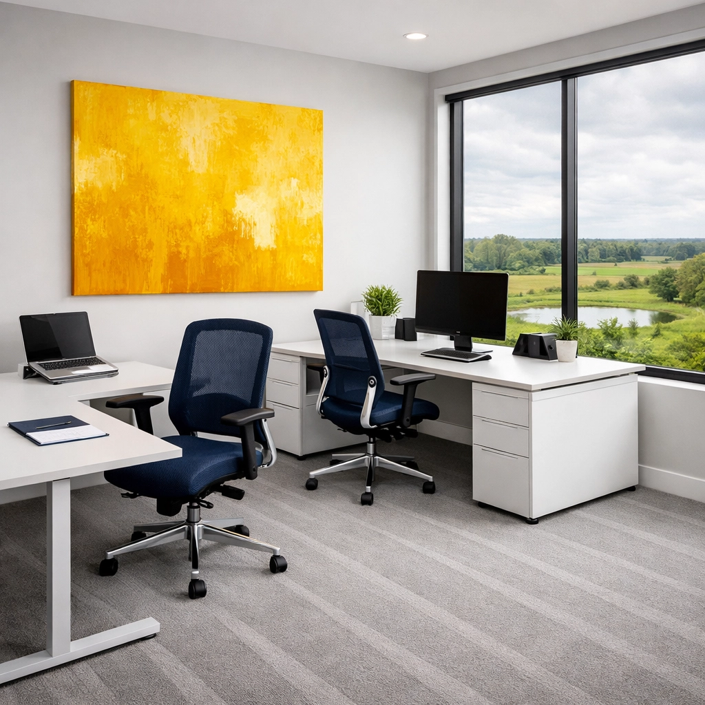 Tidy modern office space in Ashby featuring vacuumed carpets and professional house cleaning Ashby MA.