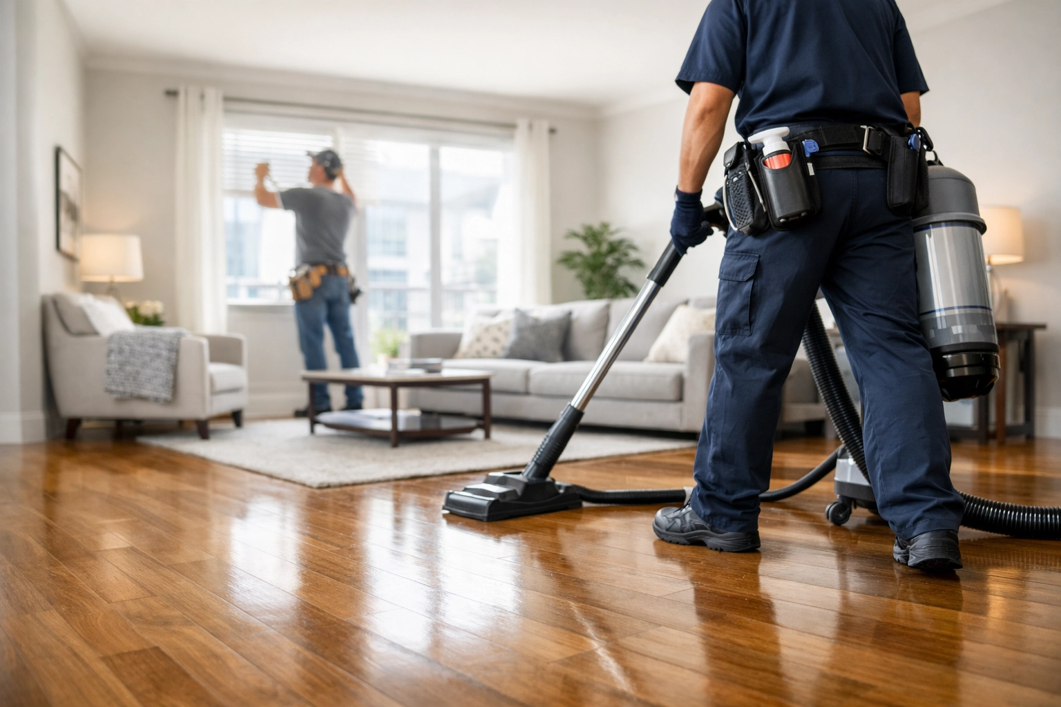 Professional cleaning service provider preparing DFW apartment unit during property turnover