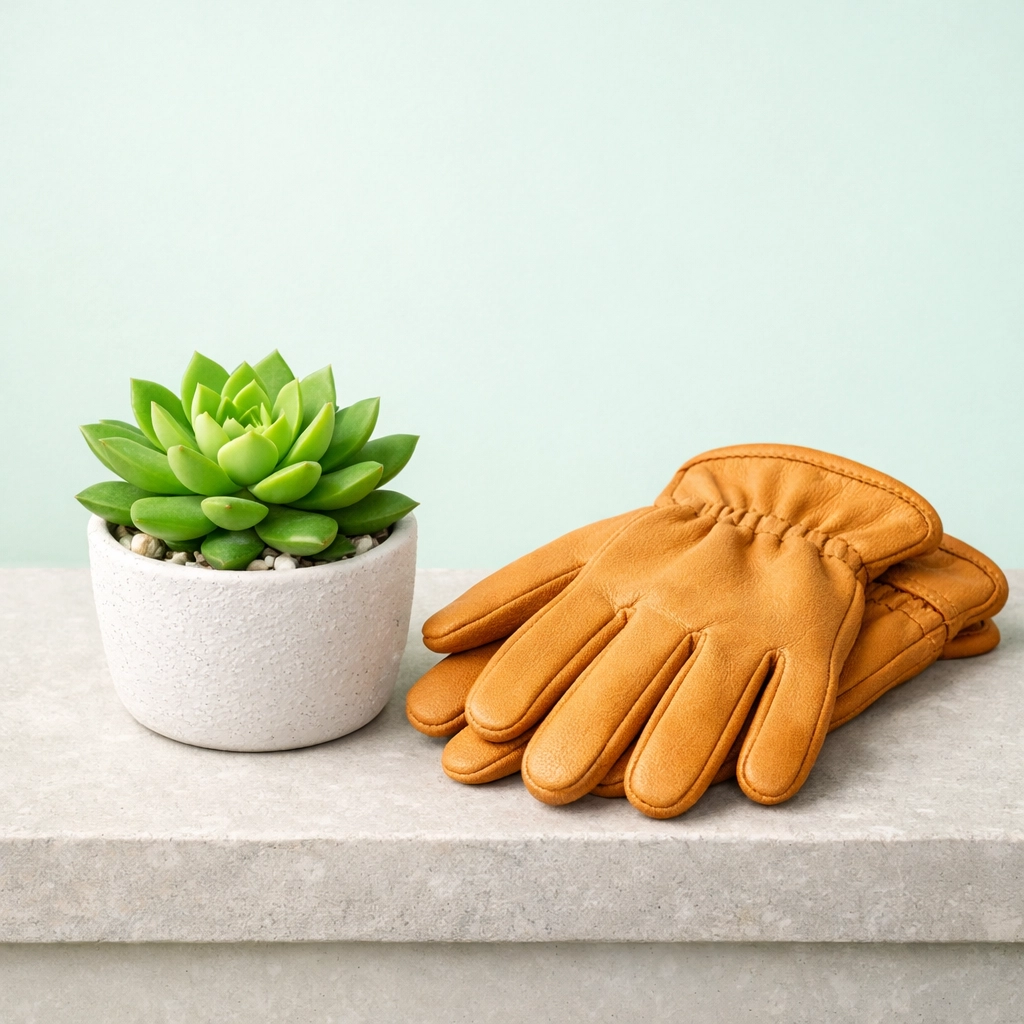 Work gloves and a potted plant symbolizing proactive maintenance for Pennsylvania homeowners insurance.