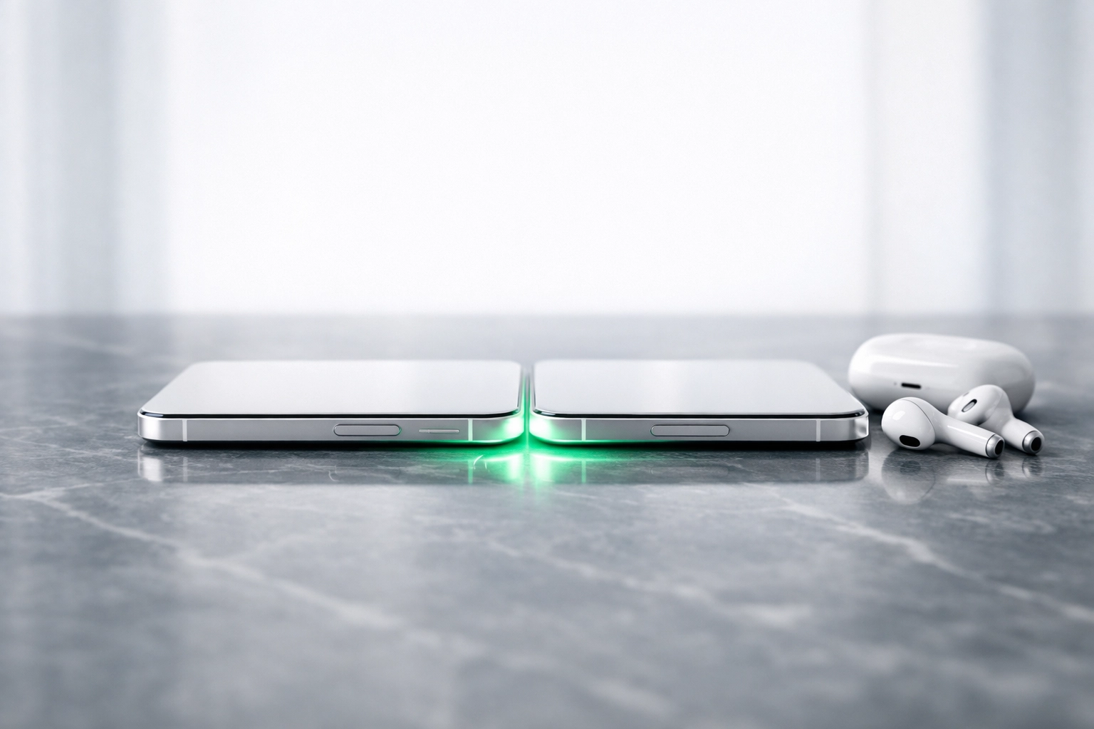 Two smartphones on a marble table representing custom WordPress integrations and small business website design.