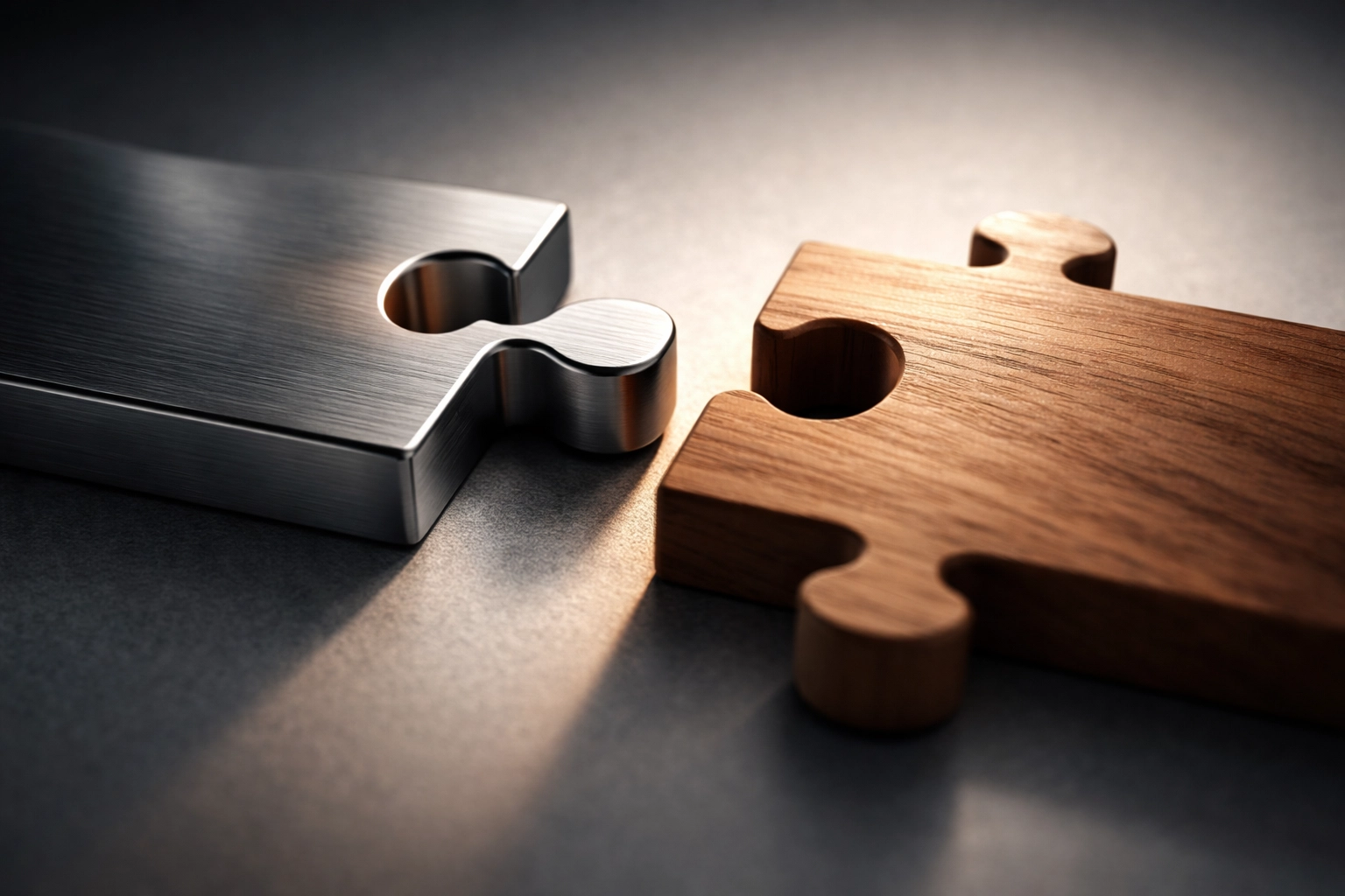 Two puzzle pieces about to connect, symbolizing brand partnership alignment and legal brand protection choices