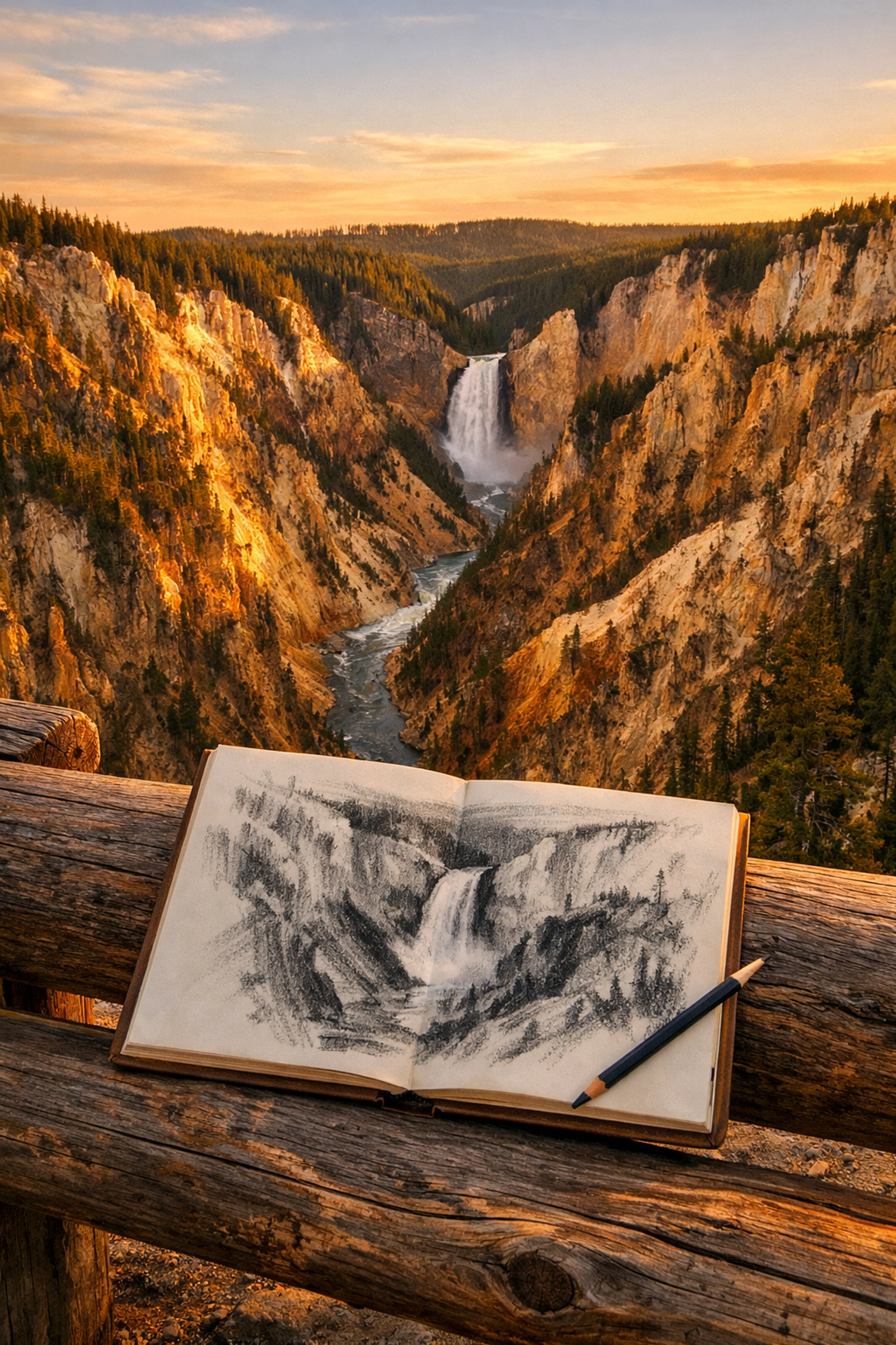 A student's sketchbook overlooking the Grand Canyon of the Yellowstone during a geology field trip.