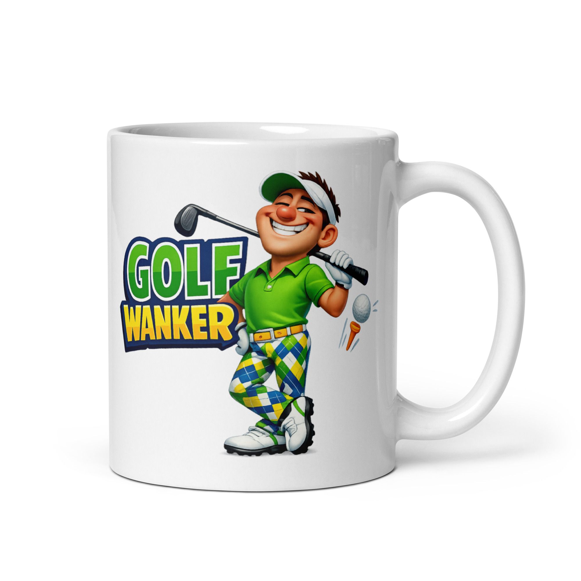 Golf Wanker mug with a cartoon golfer.