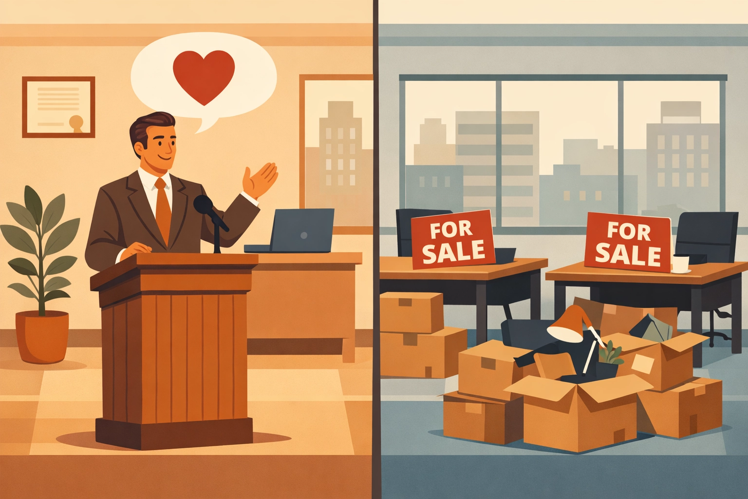 Leadership disconnect between promises of care and reality of employee distrust