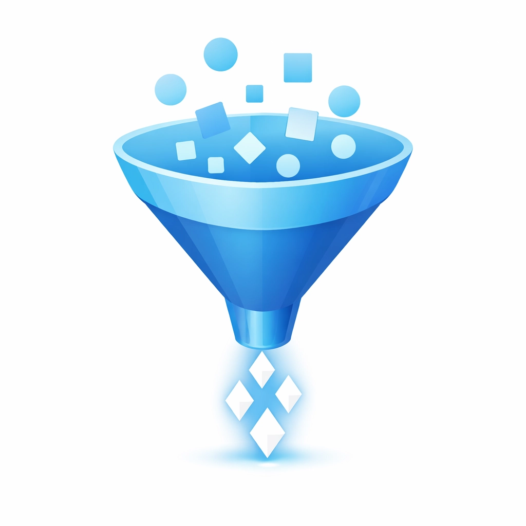Vector illustration of a website conversion funnel showing visitors turning into customers for high ROI.