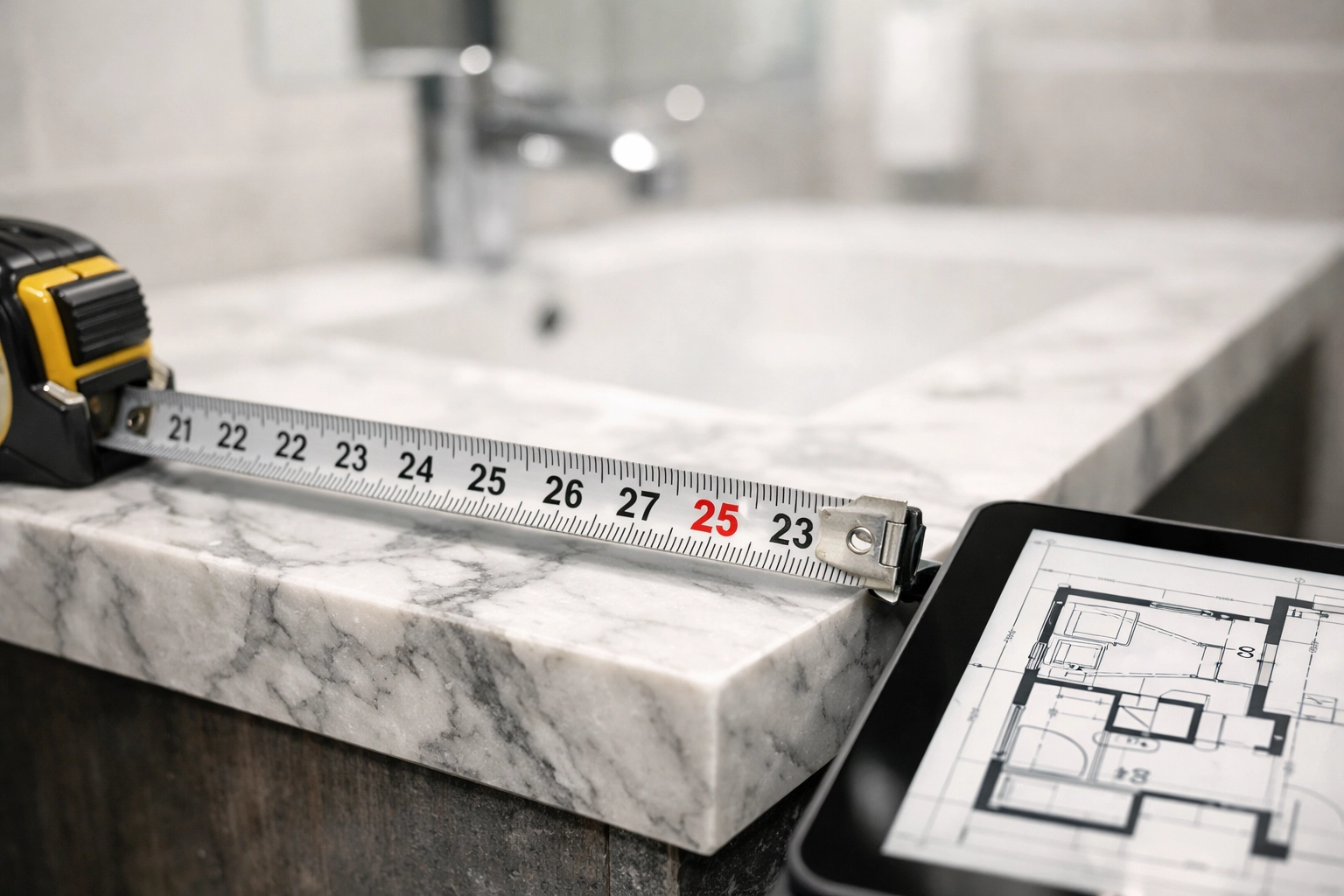 A professional estimate for bathroom remodeling in Orlando showing detailed measurements and plans.