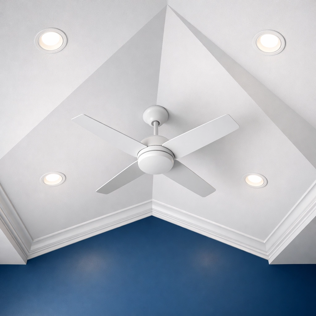 Clean ceiling fan and molding after post construction cleaning in a MetroWest region home.