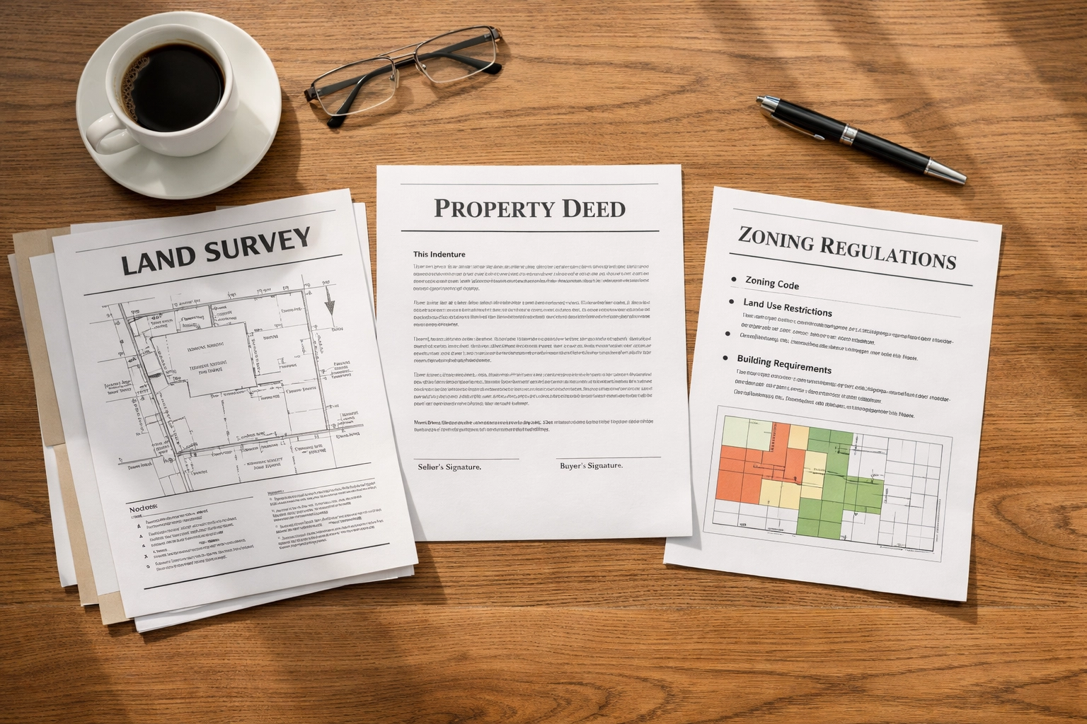 Property documents including land survey and deed organized for Florida land sale